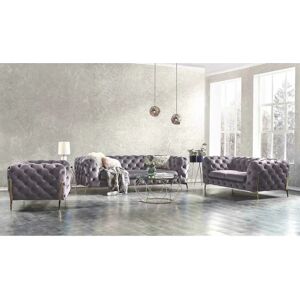 Etta Avenue Chesterfield Atoka Sofa Set 3+2+1 with Gold Metal Legs gray 73.0 H x 243.0 W x 100.0 D cm