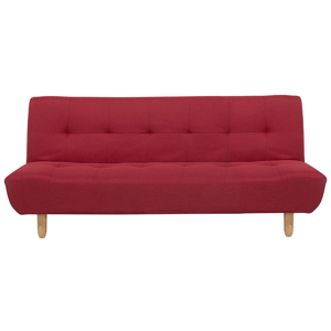 Beliani Sofa Red Fabric Upholstery Light Wood Legs 3 Seater Scandinavian Style Material:Polyester Size:83-100x41-80x182