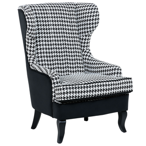 Beliani Wingback Chair Black and White Fabric Houndstooth Armchair Button Tufted Wooden Legs Material:Polyester Size:80x100x70