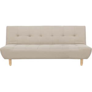 Beliani Sofa Beige Fabric Upholstery Light Wood Legs 3 Seater Scandinavian Style Material:Polyester Size:83-100x41-80x182