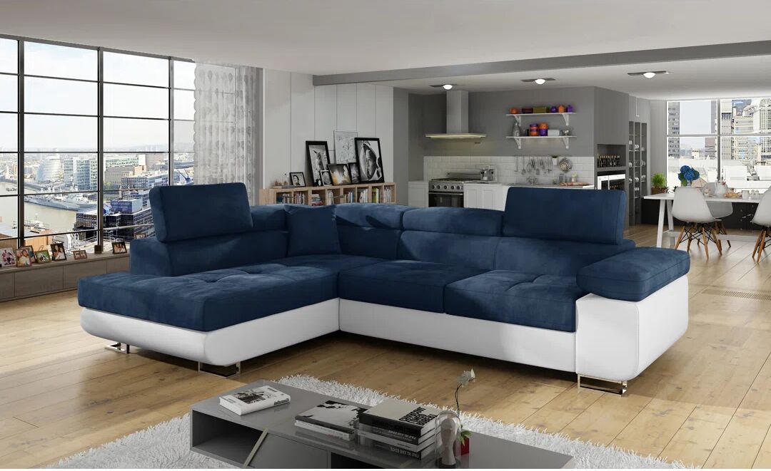 Photos - Sofa Metro Lisnagarvey Corner  blue/white 90.0 H x 280.0 W cm