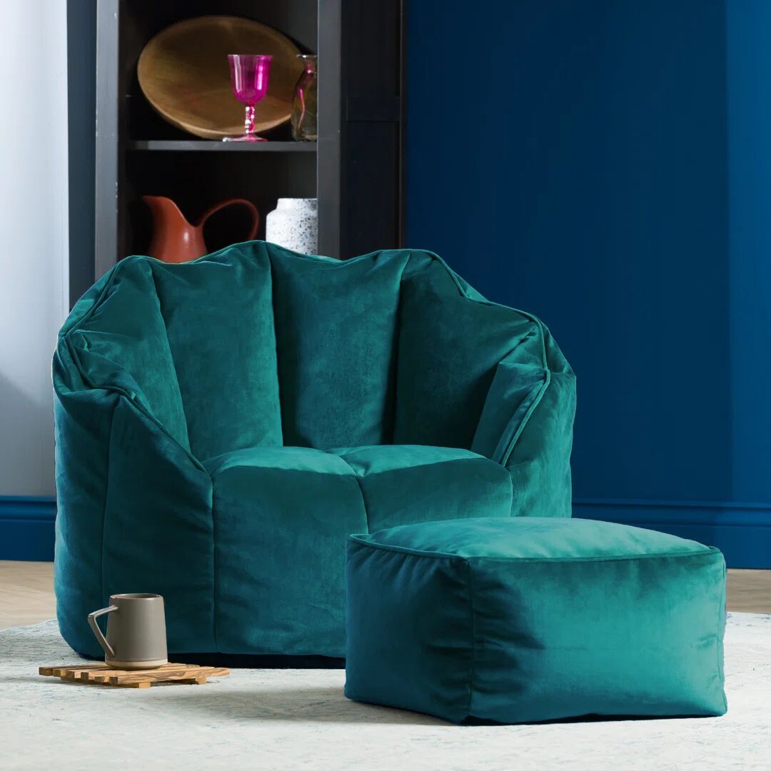 Photos - Bean Bag Isabelle & Max Icon Velvet  Chair & Footstool 64.0 H x 77.0 W x 74