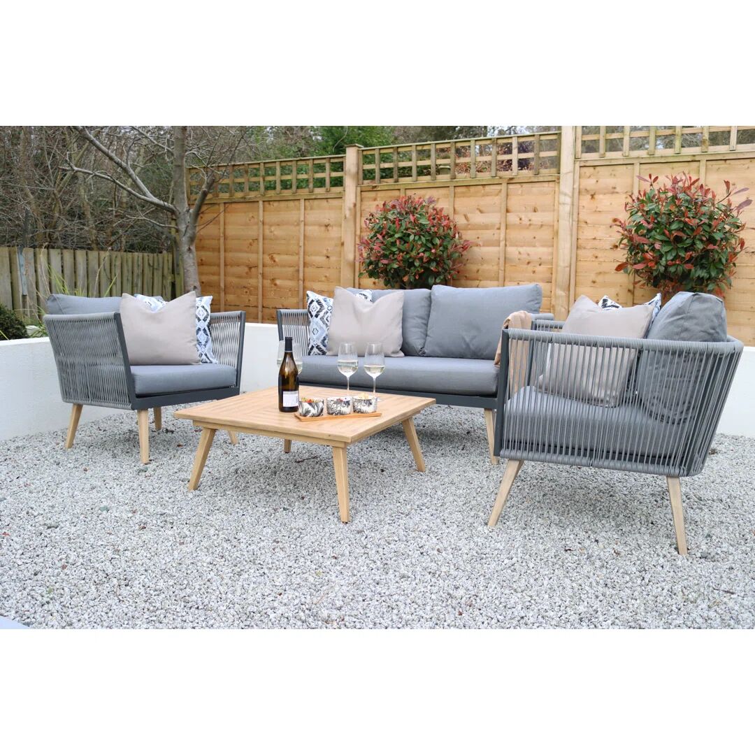 Photos - Garden Furniture Hykkon MILAN 4 Seater 4pc Lounging Coffee Set brown/gray 75.0 H x 140.0 W