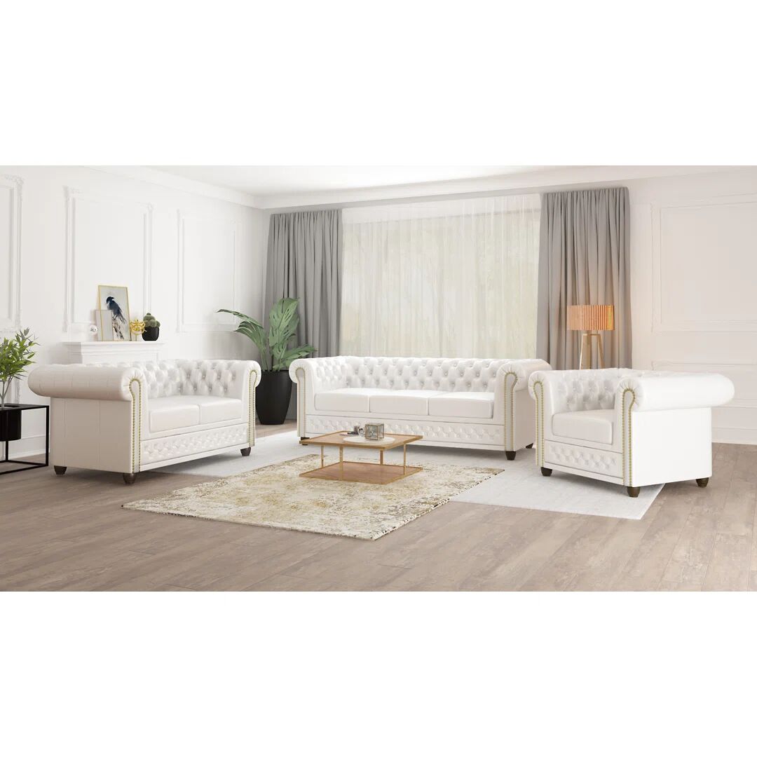 Photos - Storage Combination Marlow Home Co. Chesterfield Erra Sofa Set with sleeping function 3+2+1 wh
