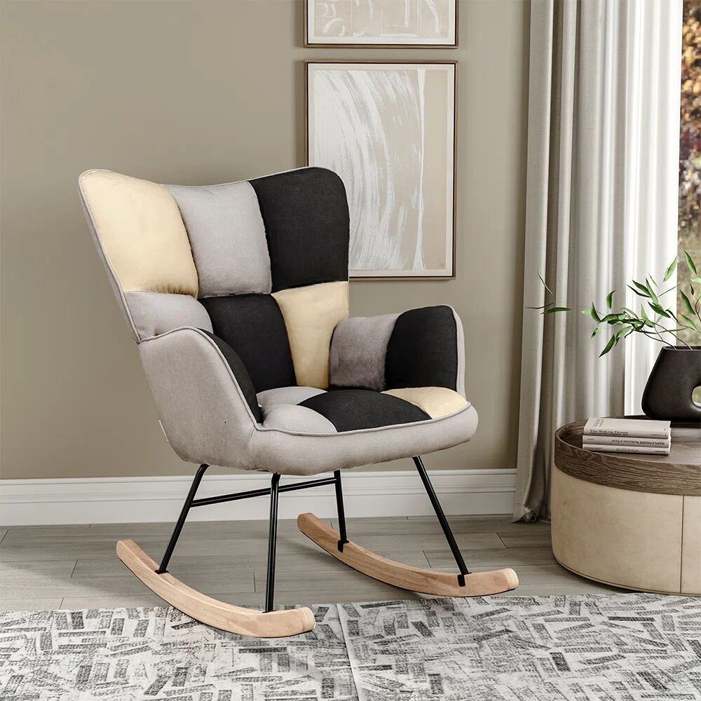 Photos - Rocking Chair Hykkon Kaniel 73.5Cm Linen Upholstered  black/brown/gray 99.0