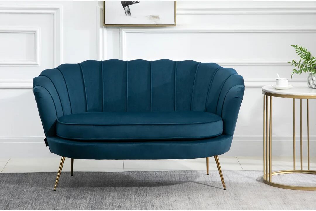 Photos - Sofa Etta Avenue Mcguire 130.5Cm Velvet Recessed Arm Loveseat  blue 75.0 H