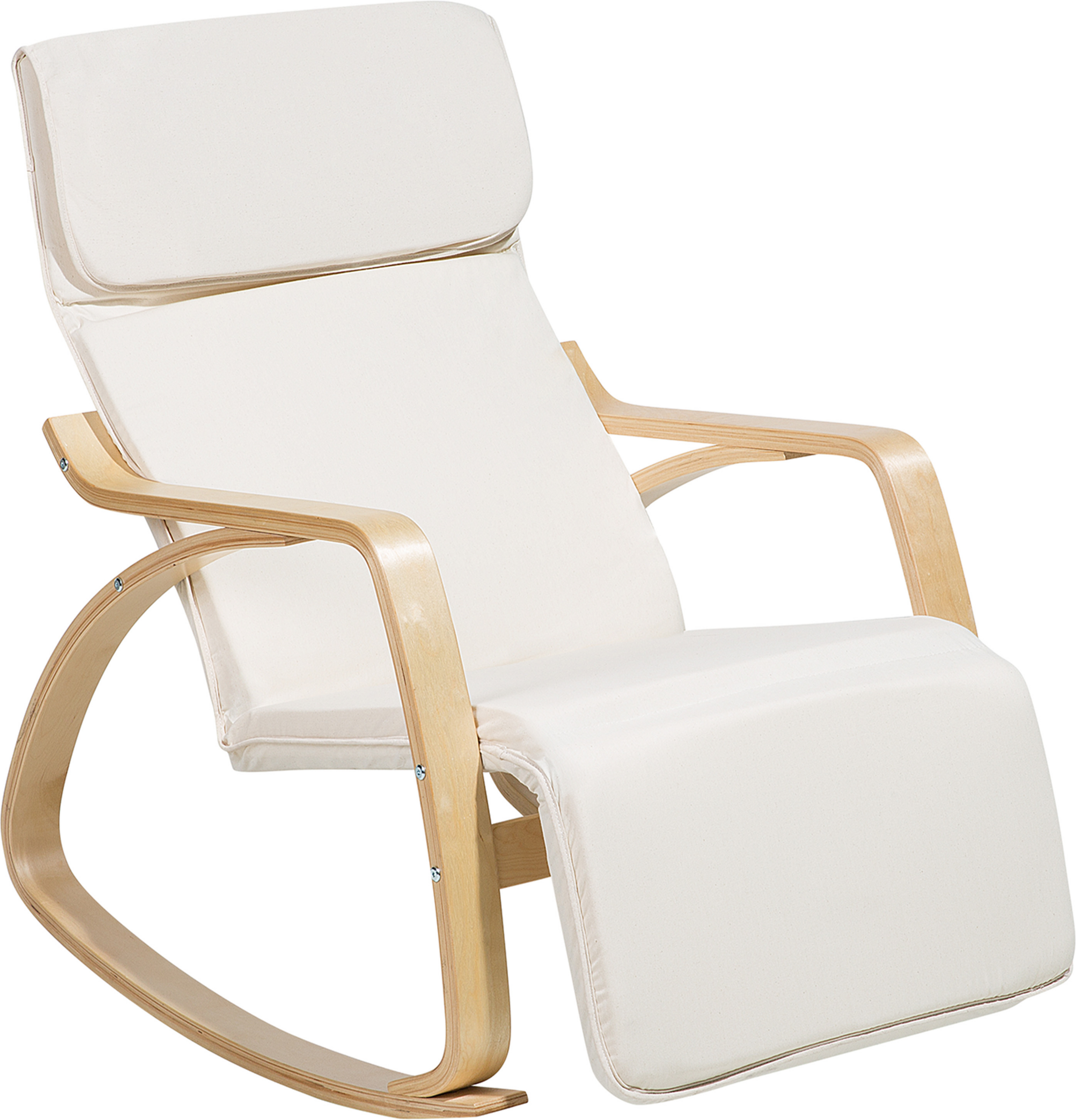 Beliani Rocking Chair Beige Fabric Birch Wood with Adjustable Footrest