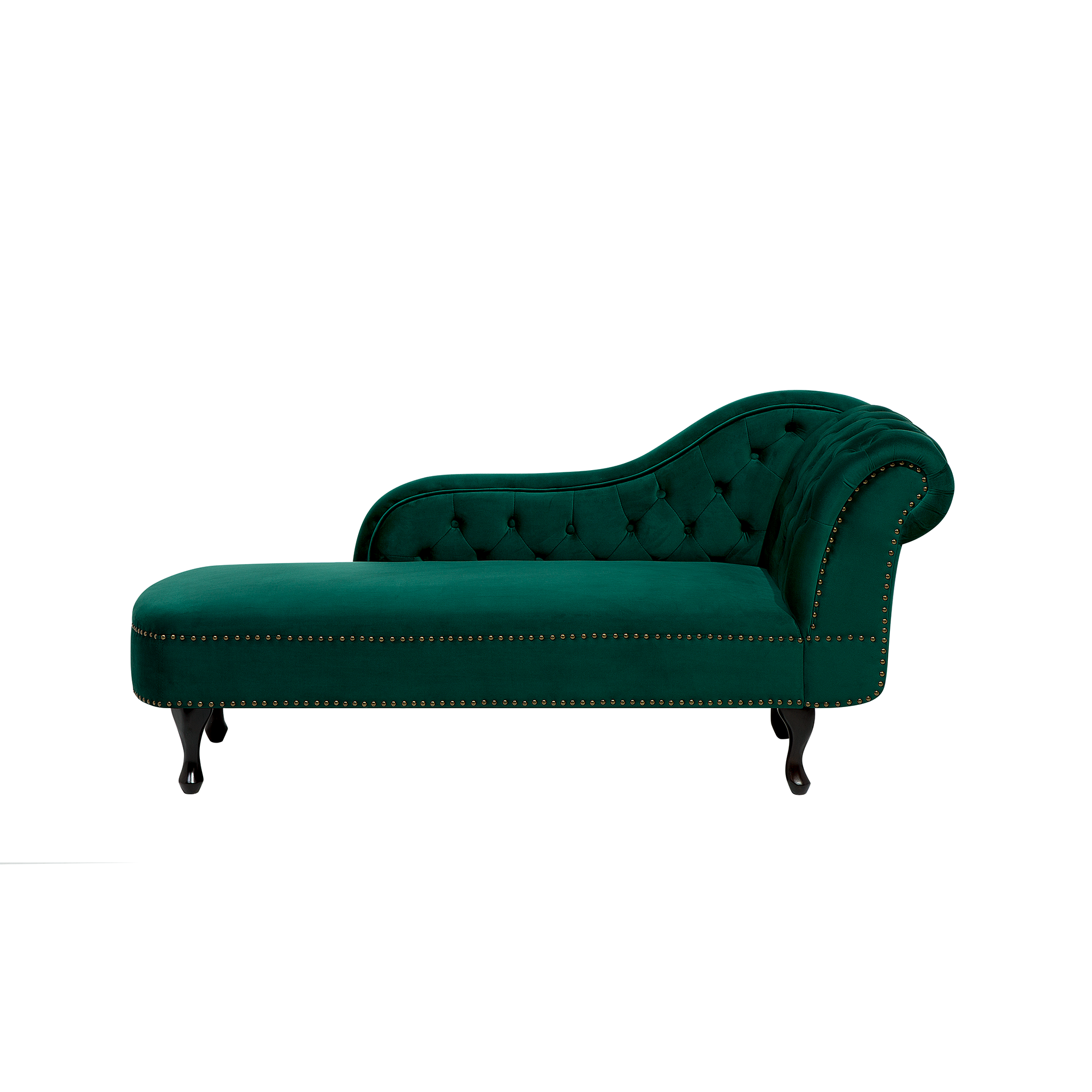 Beliani Chaise Lounge Green Right Hand Velvet Buttoned Nailheads