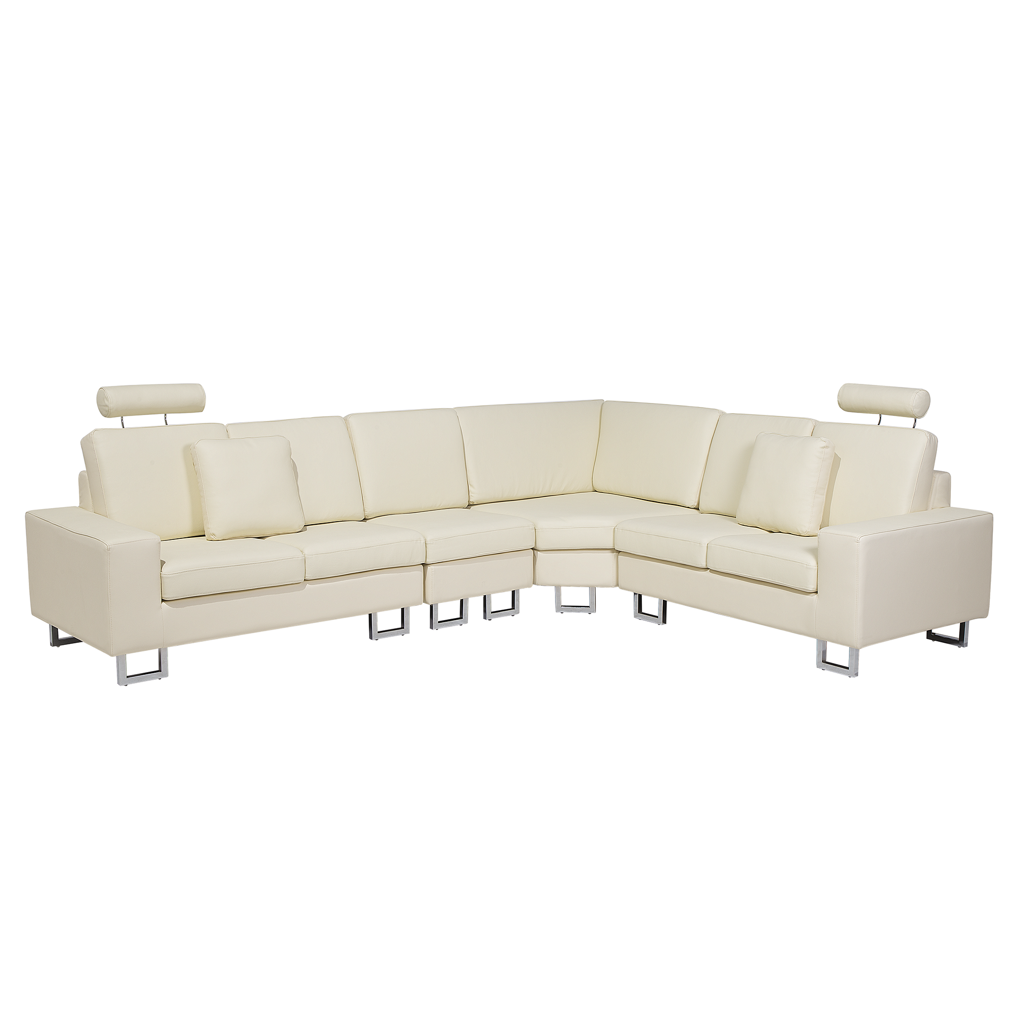 Beliani Corner Sofa Beige Leather Upholstery Left Hand Orientation with Adjustable Headrests