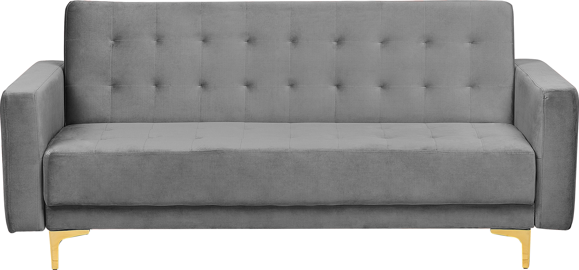 Beliani Sofa Bed Grey Velvet Tufted Fabric Modern Living Room Modular 6 Seater Gold Legs