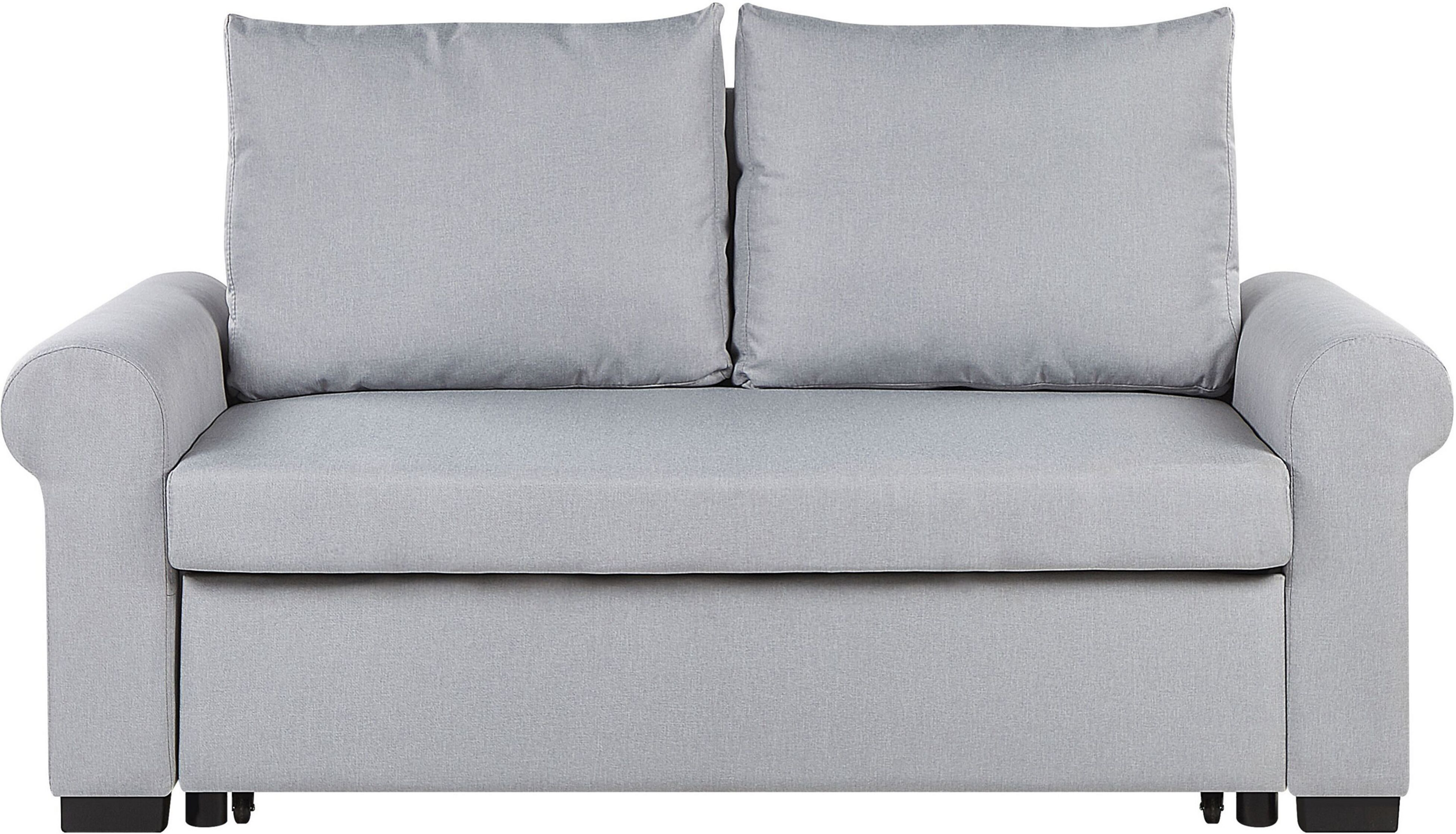 Beliani Sofa Bed Light Grey Polyester Fabric 2 Seater Pull-Out Convertible Sleeper Retro