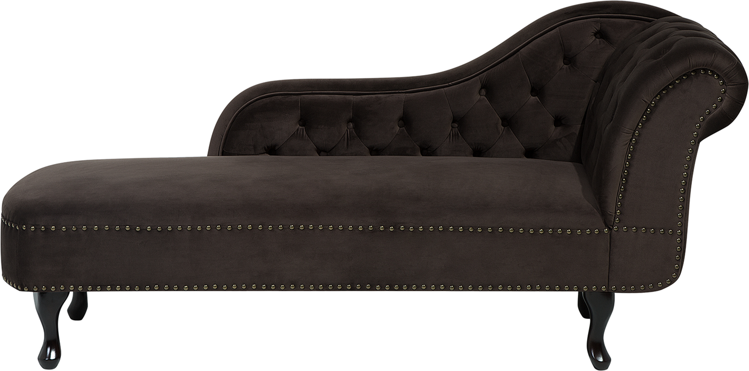 Beliani Chaise Lounge Brown Right Hand Velvet Buttoned Nailheads