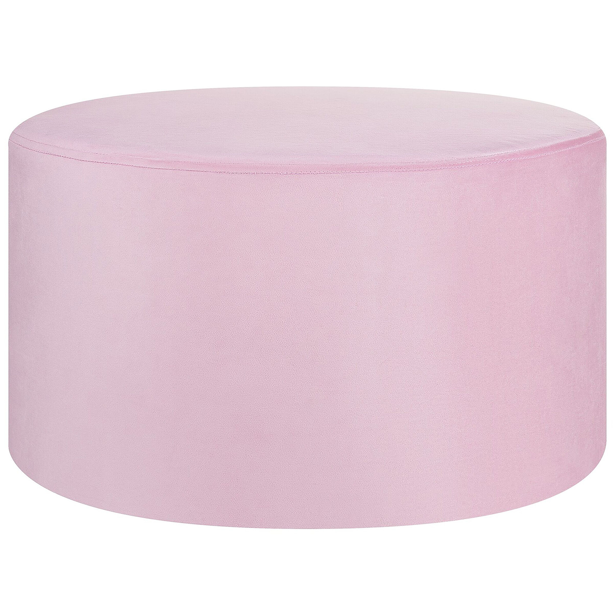 Beliani Round Velvet Pink Ottoman Pouffe Footstool Glam