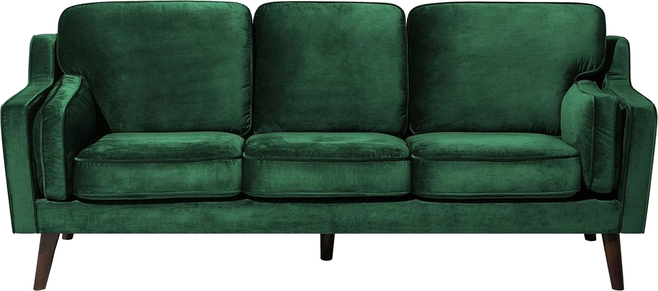 Beliani Sofa Green 3 Seater Velvet Wooden Legs Classic