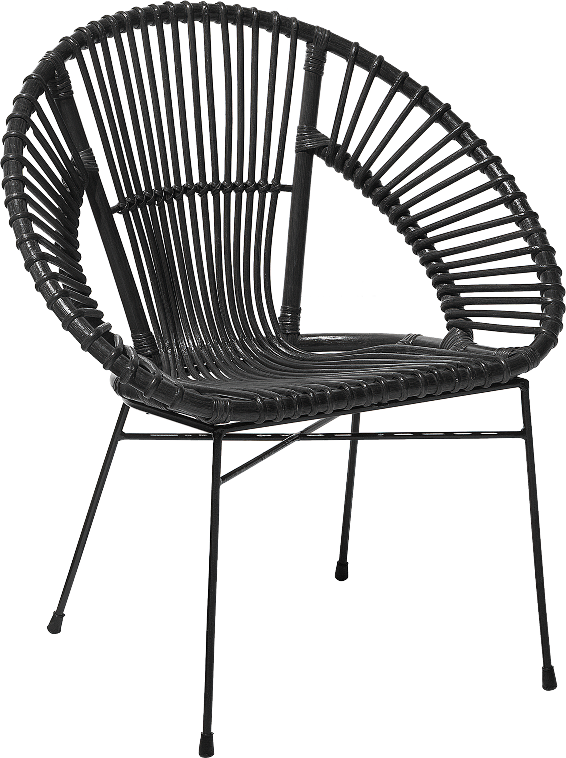 Beliani Rattan Armchair Black Wicker Black Metal Legs Papasan Living Dining Room