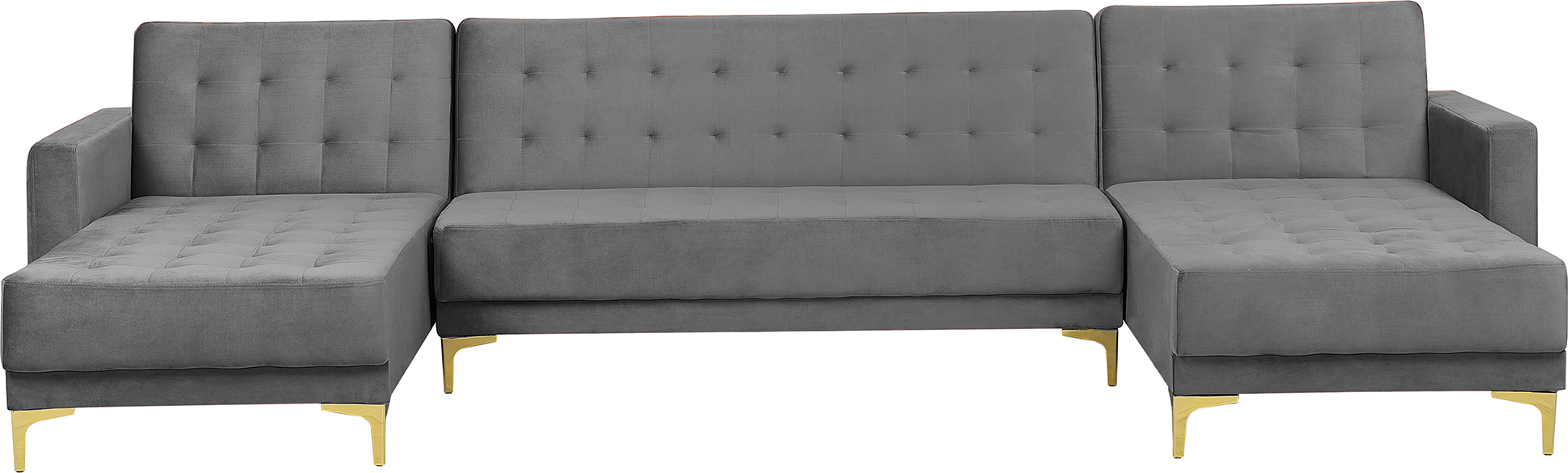 Beliani Corner Sofa Bed Grey Velvet Tufted Fabric Modern U-Shaped Modular 5 Seater with Chaise Longues