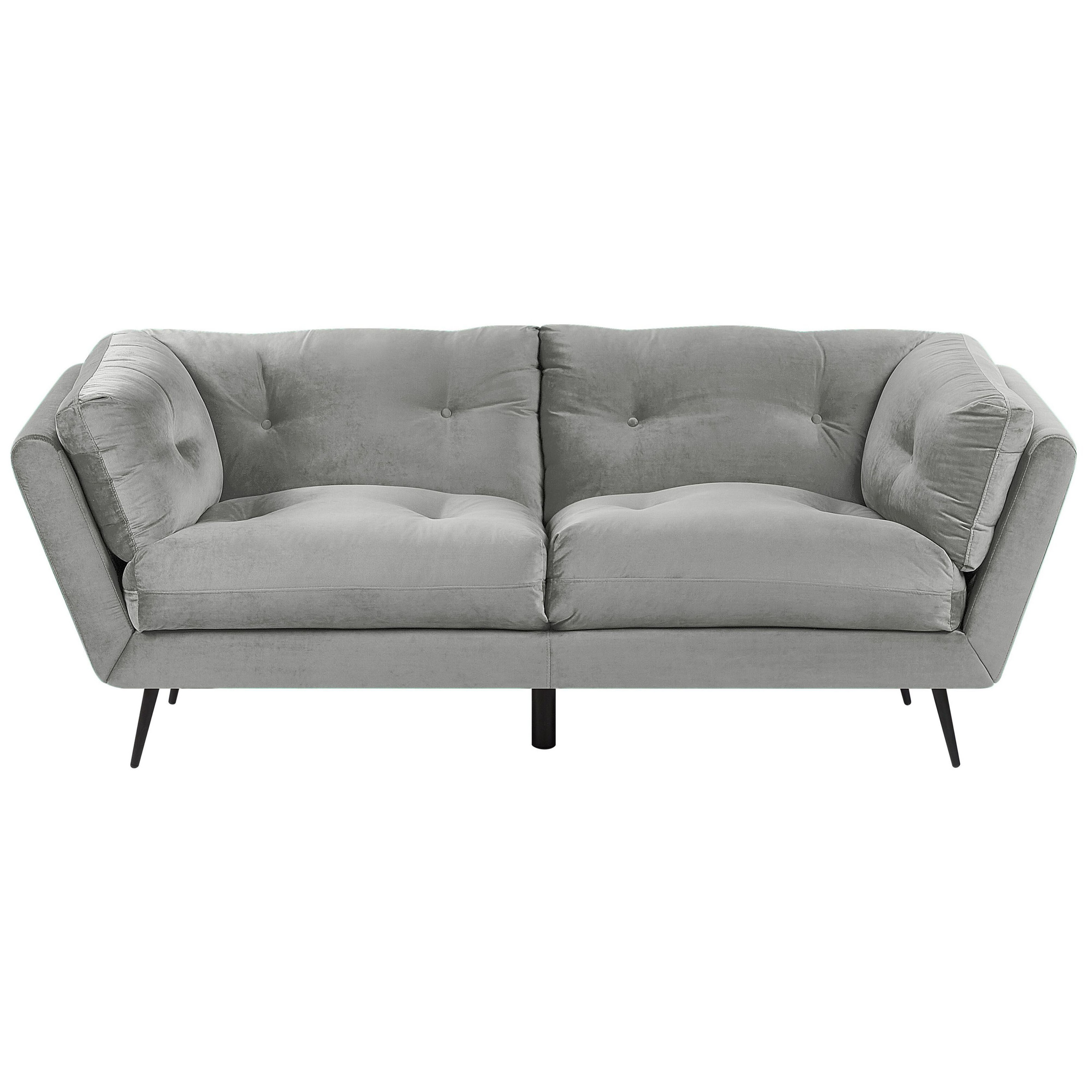 Beliani Sofa Grey Velvet Metal Legs 210 x 90 cm with Cushions Retro