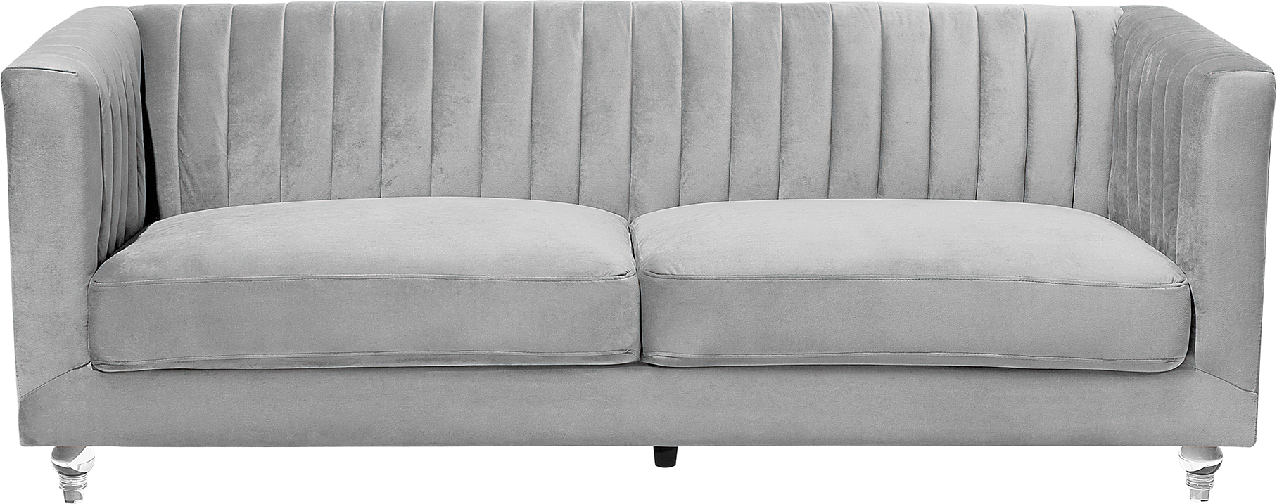 Beliani Sofa Light Grey 3 Seater Velvet Tuxedo Style Quiliting