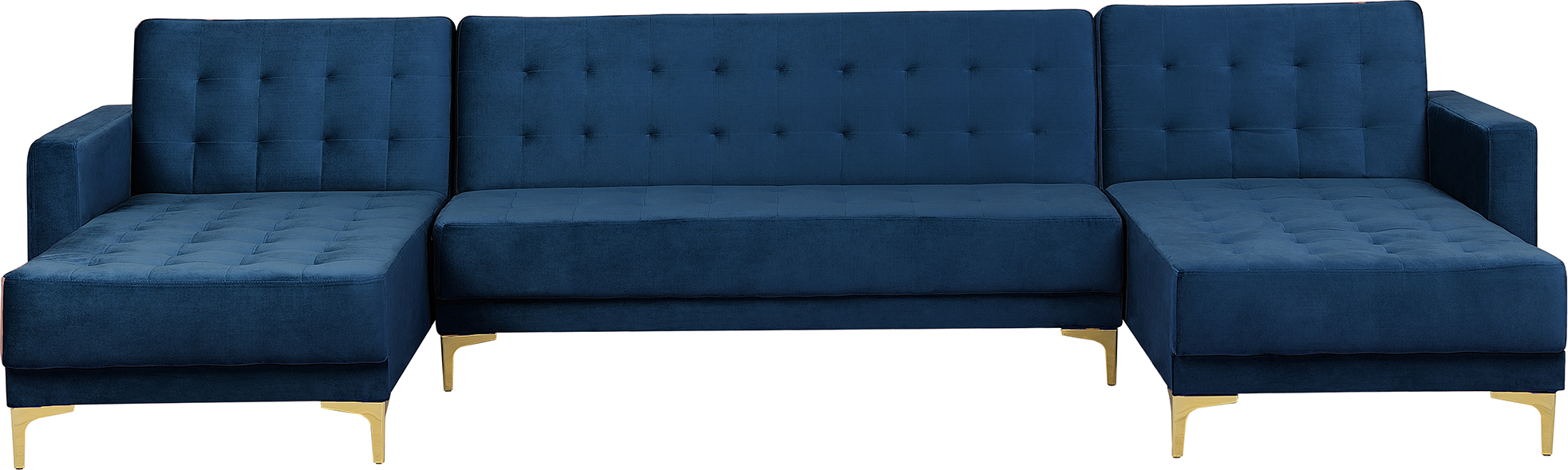 Beliani Corner Sofa Bed Navy Blue Velvet Tufted Fabric Modern U-Shaped Modular 5 Seater with Chaise Longues