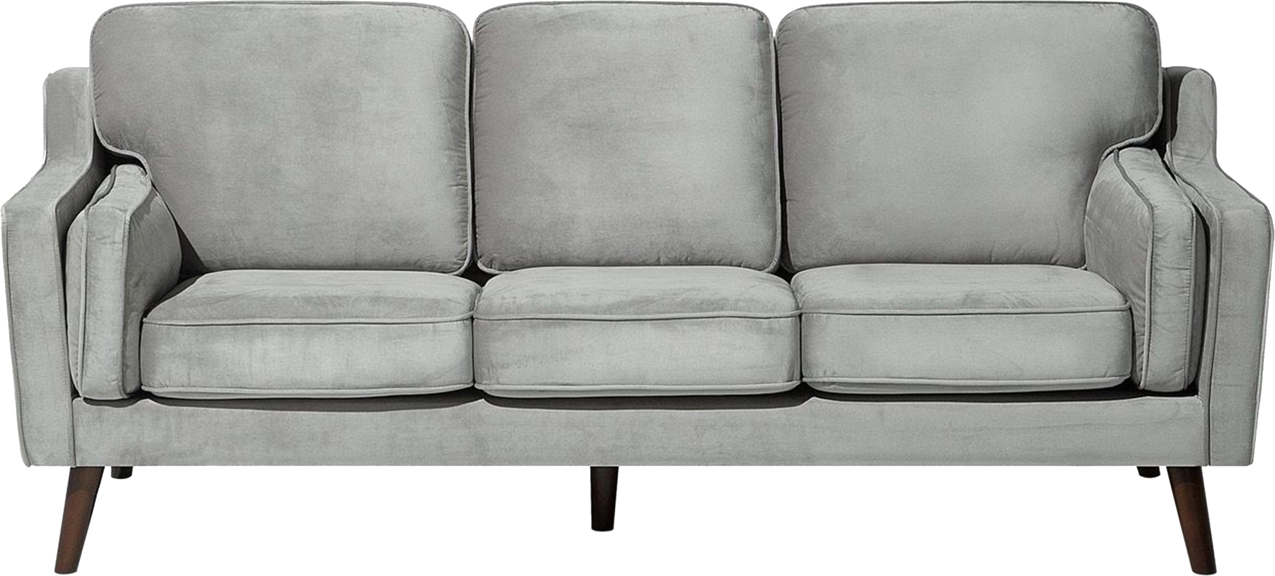 Beliani Sofa Light Grey 3 Seater Velvet Wooden Legs Classic