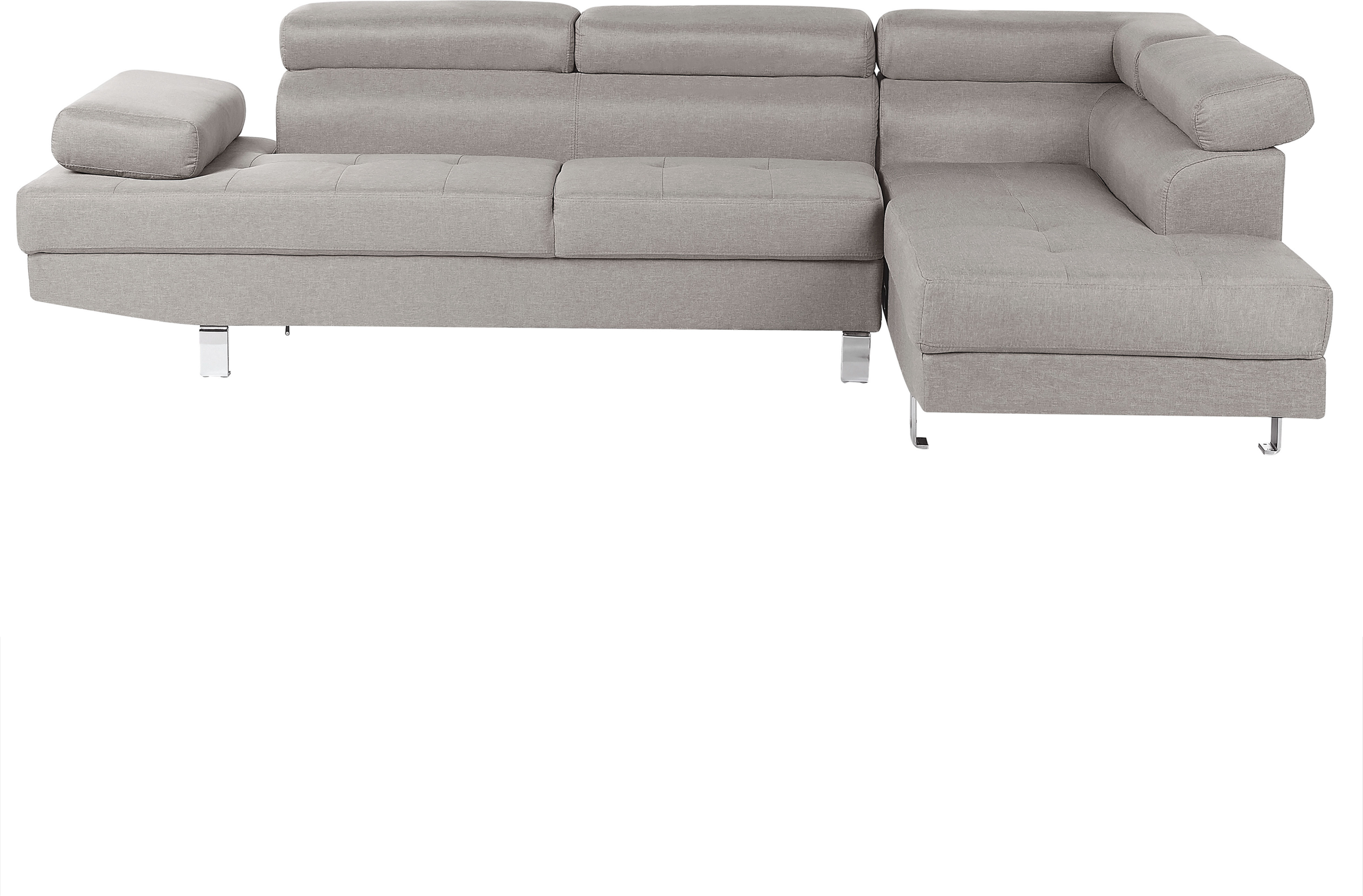 Beliani Corner Sofa Light Grey Fabric L-shaped Adjustable Headrests and Armrests