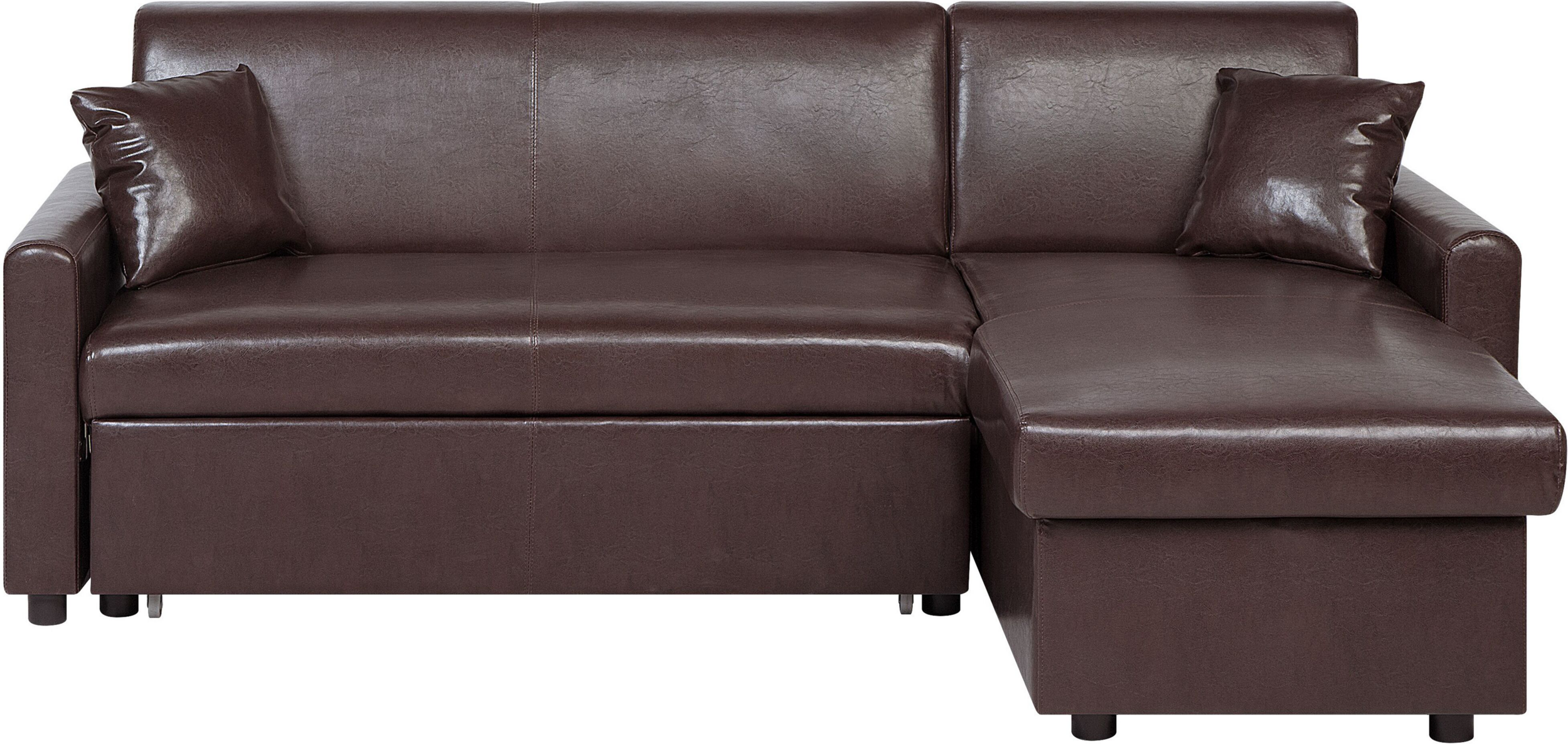 Beliani Corner Sofa Bed Dark Brown Faux Leather 3 Seater Left Hand Orientation with Storage