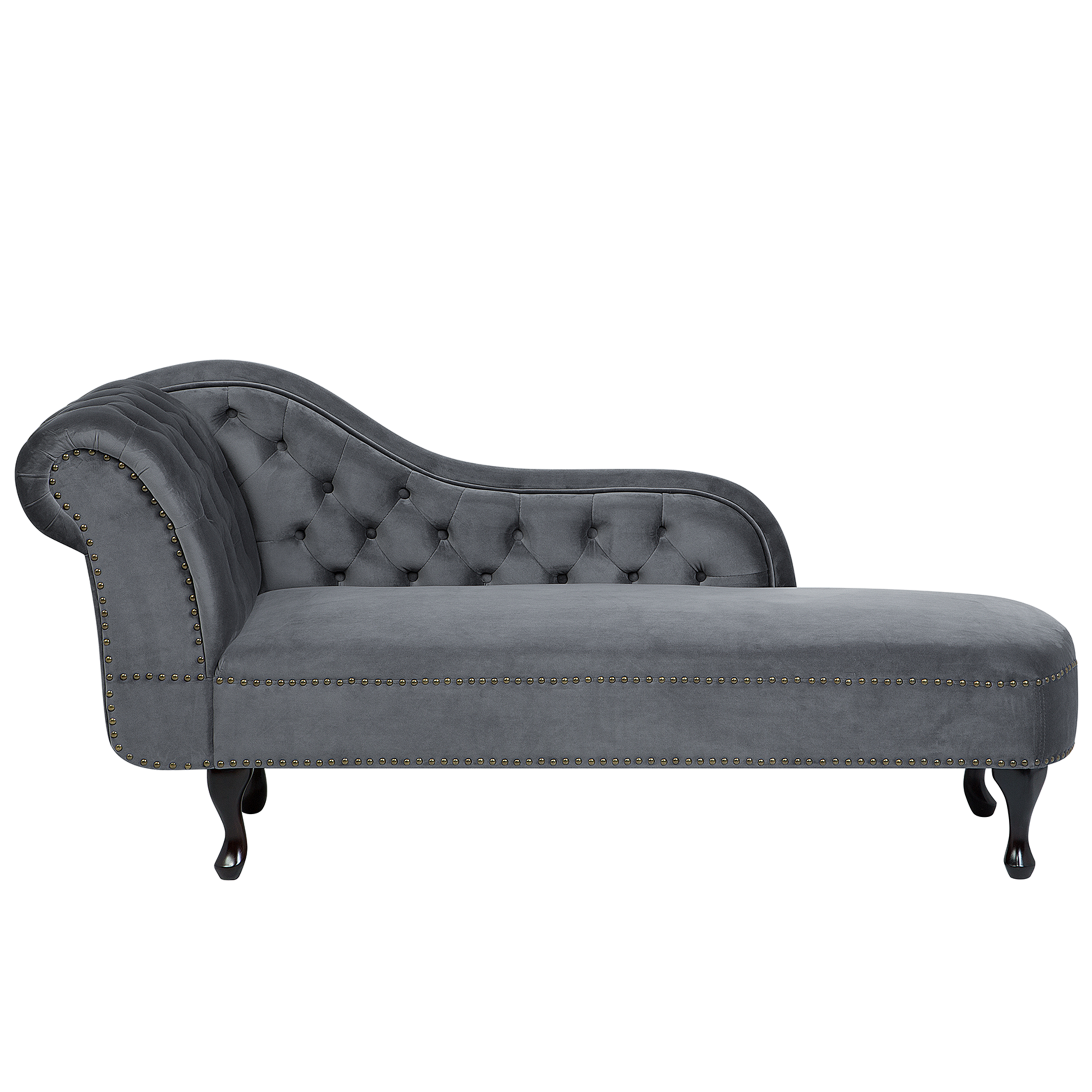 Beliani Chaise Lounge Grey Left Hand Velvet Buttoned Nailheads