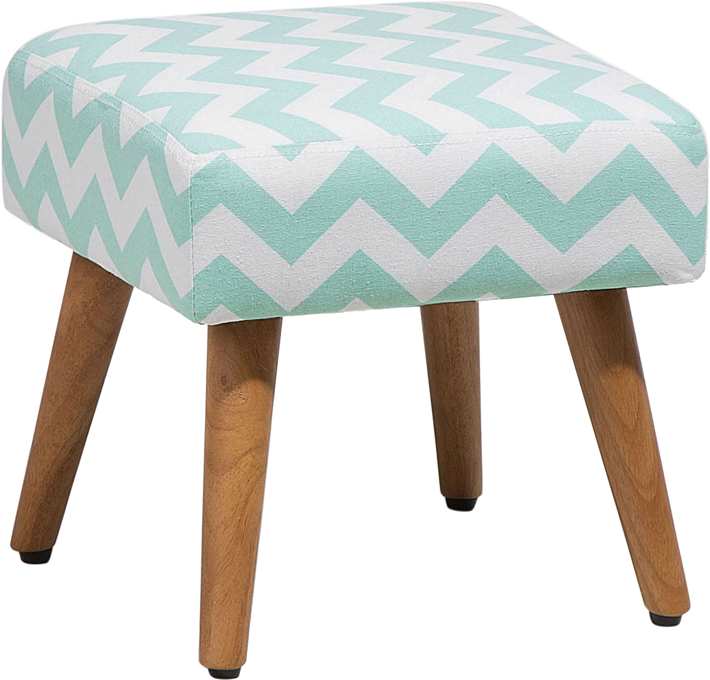 Beliani Footstool Green Fabric Upholstery Square Seat Chevron Pattern Wooden Legs