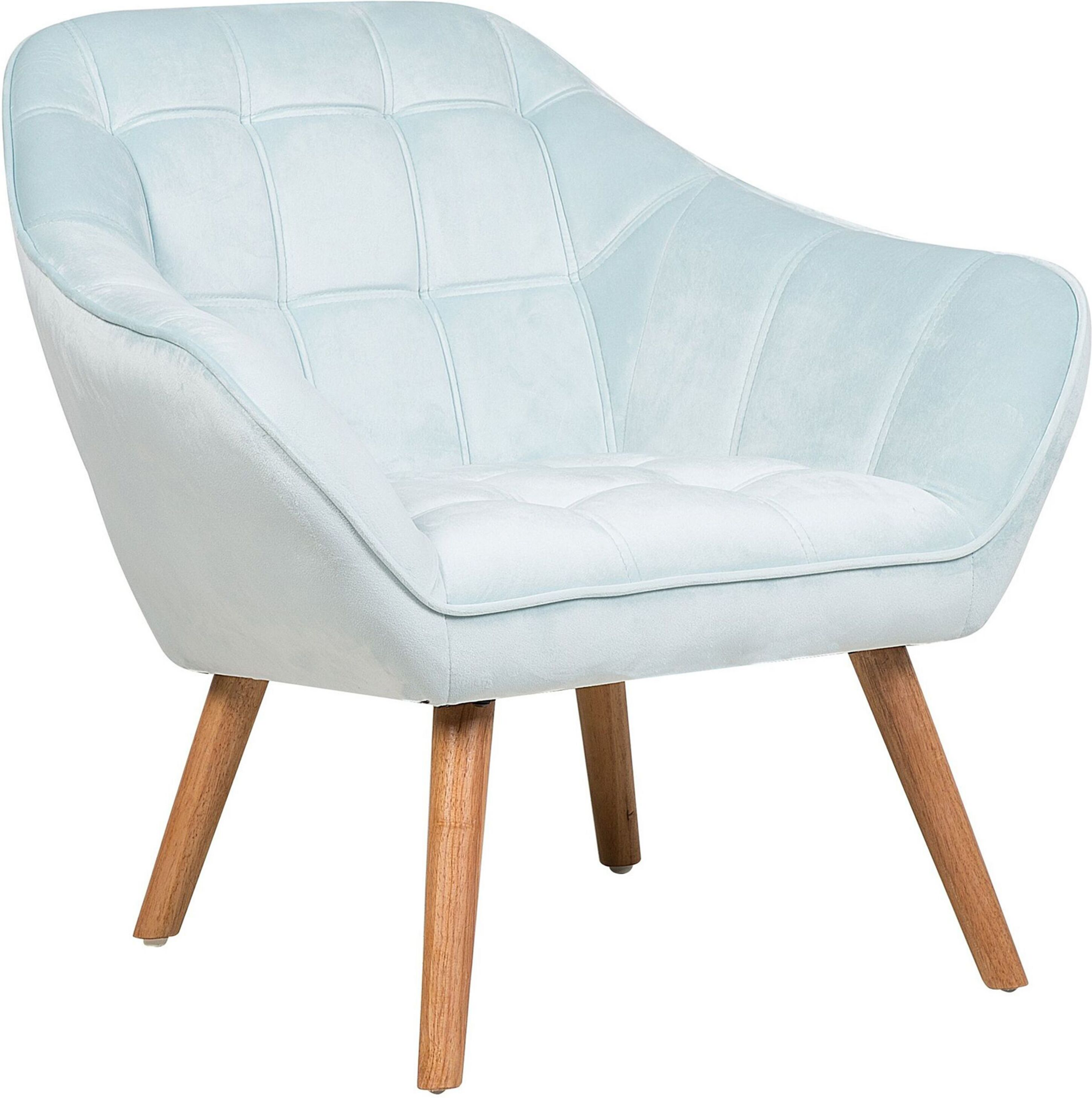 Beliani Armchair Light Blue Velvet Fabric Upholstery Glam Accent Chair with Wooden Legs