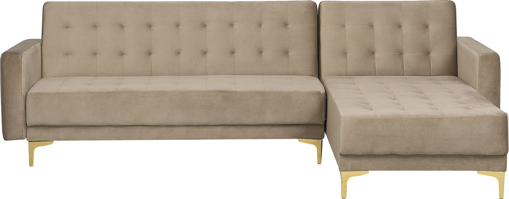 Beliani Corner Sofa Bed Beige Velvet Tufted Fabric Modern L-Shaped Modular 4 Seater Left Hand Chaise Longue