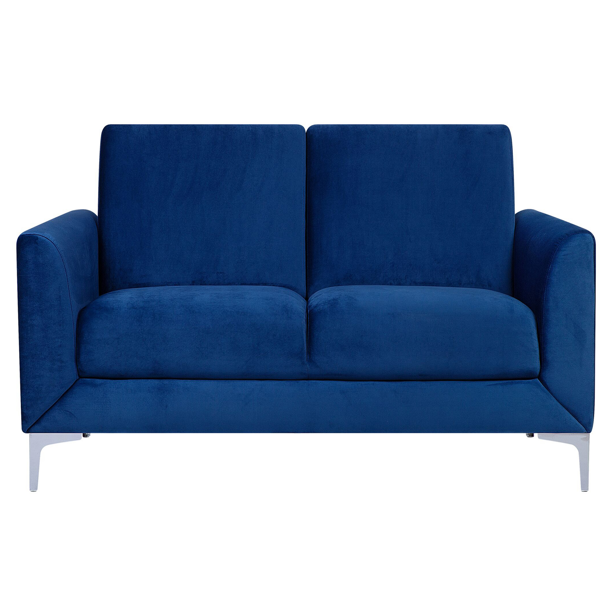 Beliani Sofa Blue Fabric Upholstery Silver Legs 2 Seater Loveseat Glam