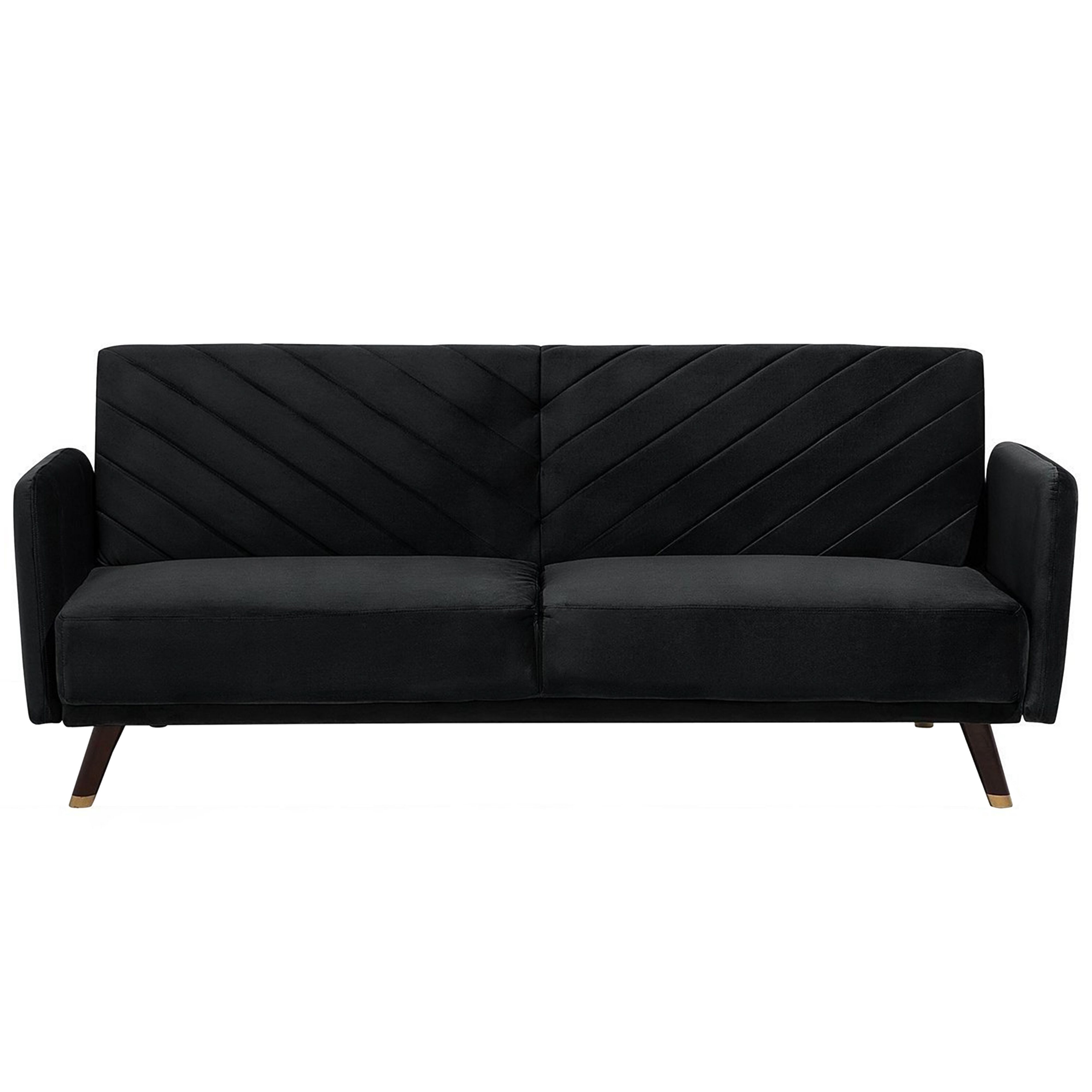 Beliani Sofa Bed Dark Black Velvet Fabric Modern Living Room 3 Seater Wooden Legs Track Arm