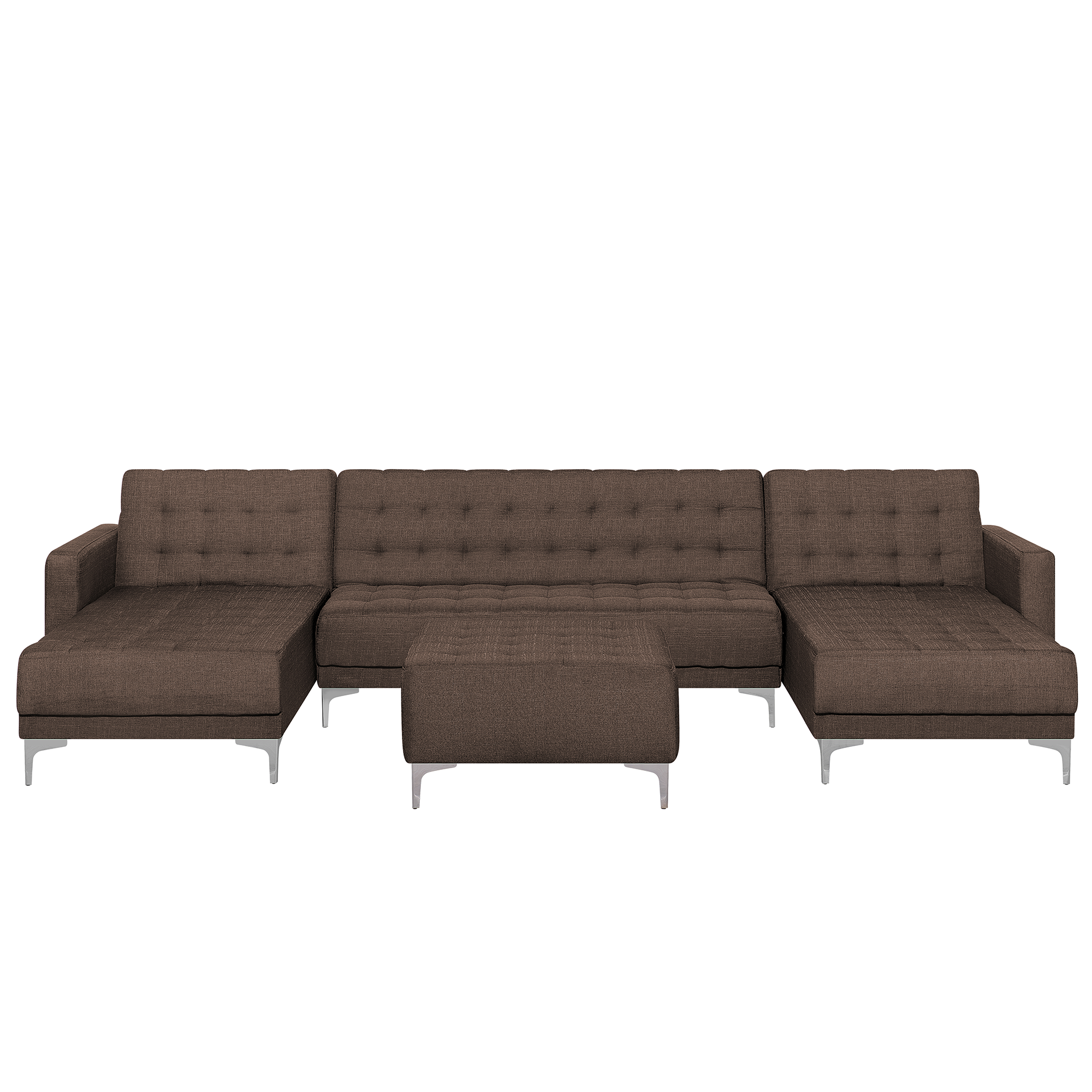Beliani U-shaped Modular Sofa Brown Fabric Sleeping Function with Ottoman Tufted