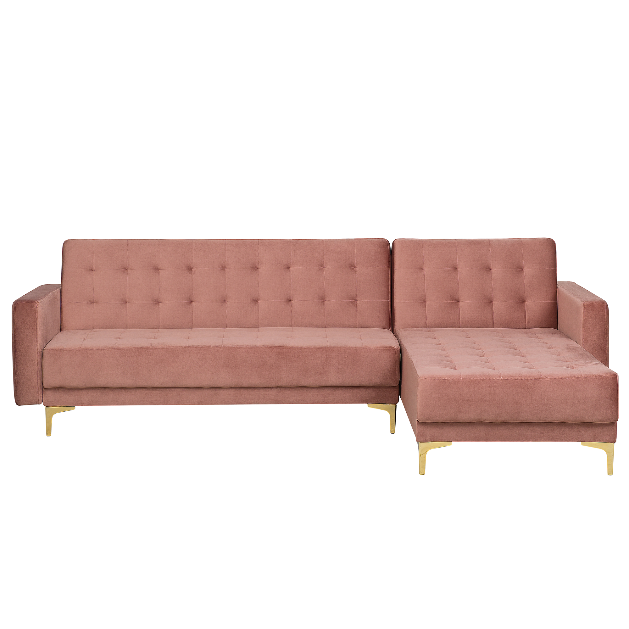 Beliani Corner Sofa Bed Pink Velvet Tufted Fabric Modern L-Shaped Modular 4 Seater Right Hand Chaise Longue