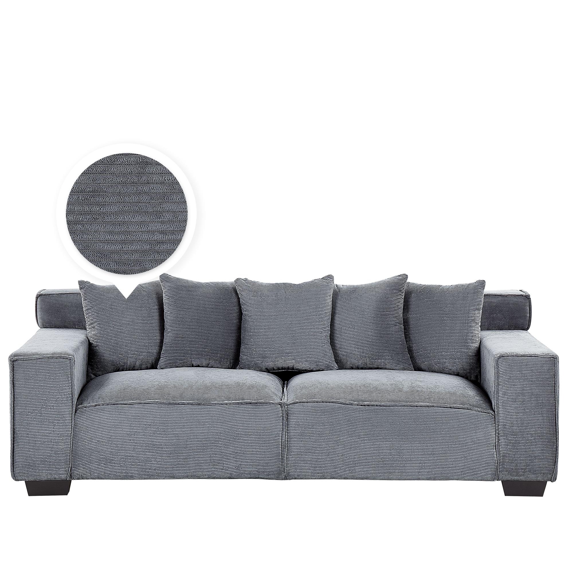 Beliani Sofa Corduroy Dark Grey Corduroy 3 Seater Comfortable Living Room Modern Retro