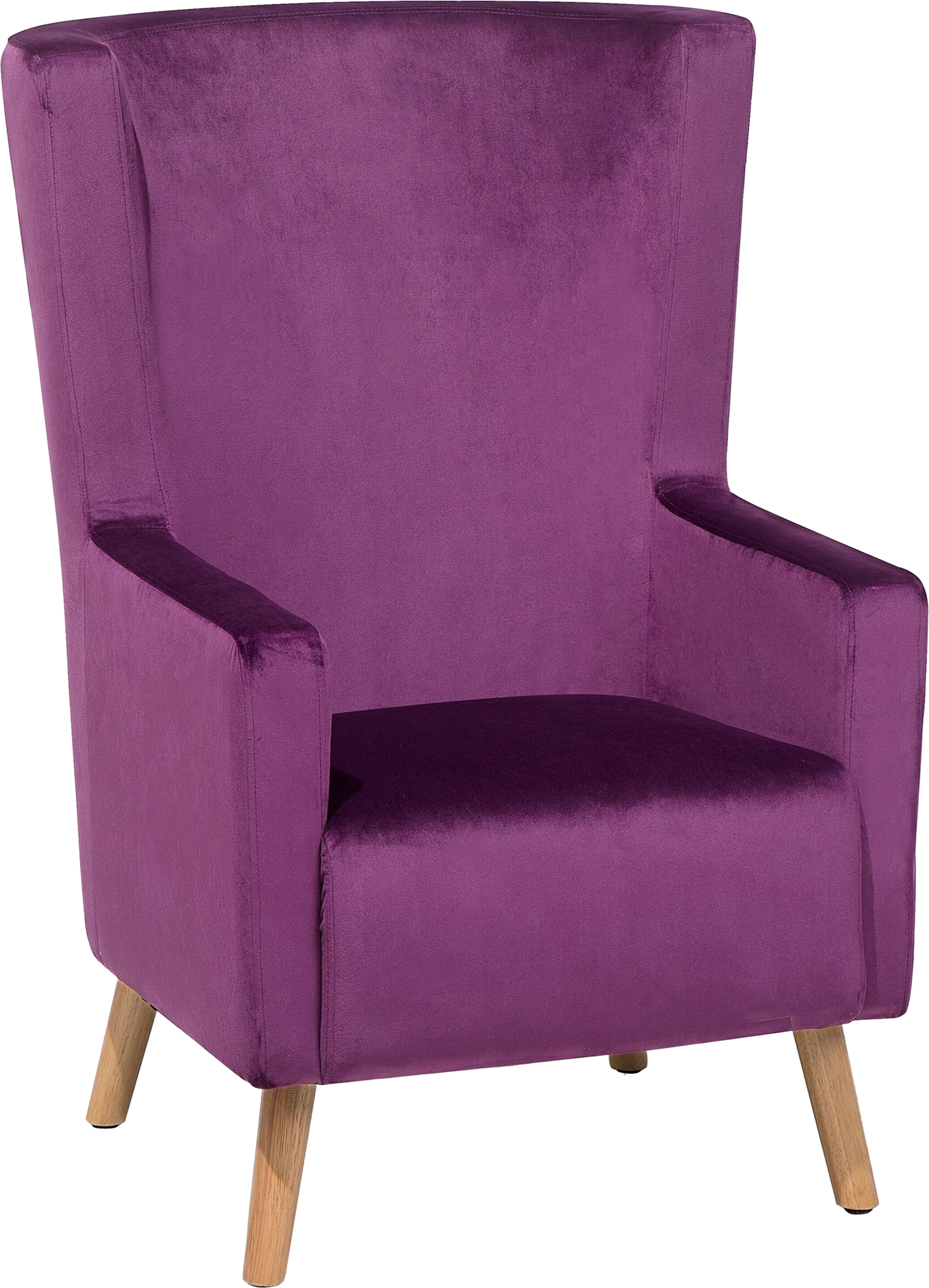 Beliani Wingback Chair Pink Purple Upholstery High Back Wooden Legs