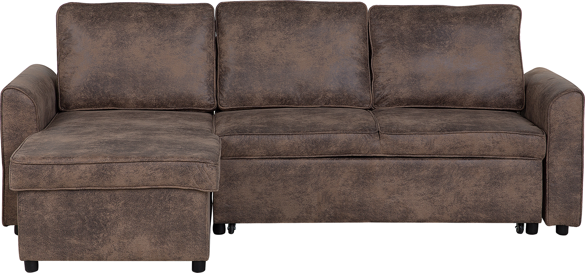 Beliani Corner Sofa Bed Brown Faux Leather Upholstered Right Hand Orientation with Storage Bed