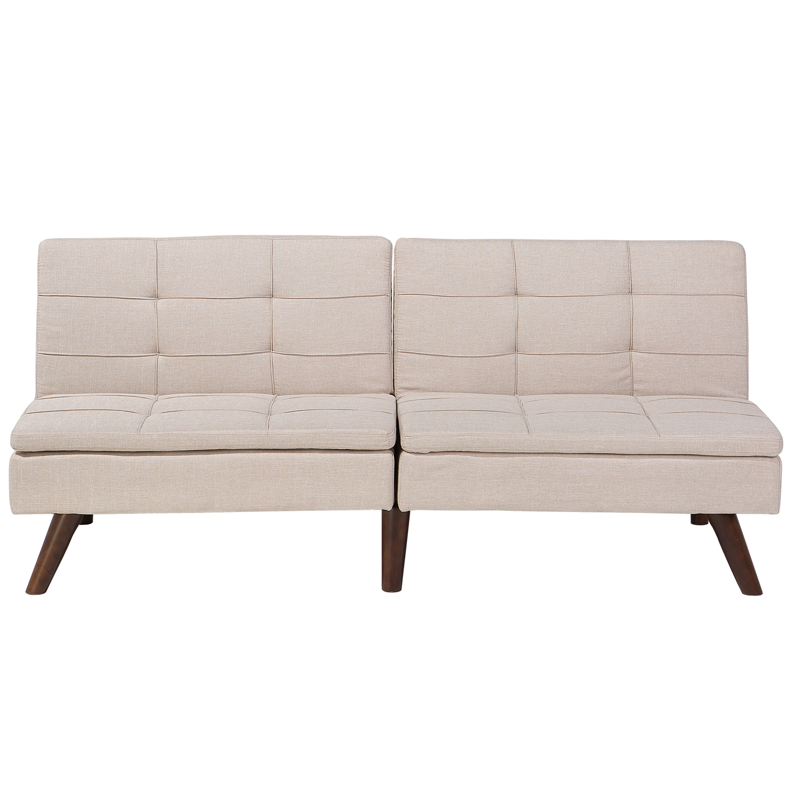 Beliani Sofa Bed Light Beige 3-Seater Quilted Upholstery Click Clack Split Back Metal Legs
