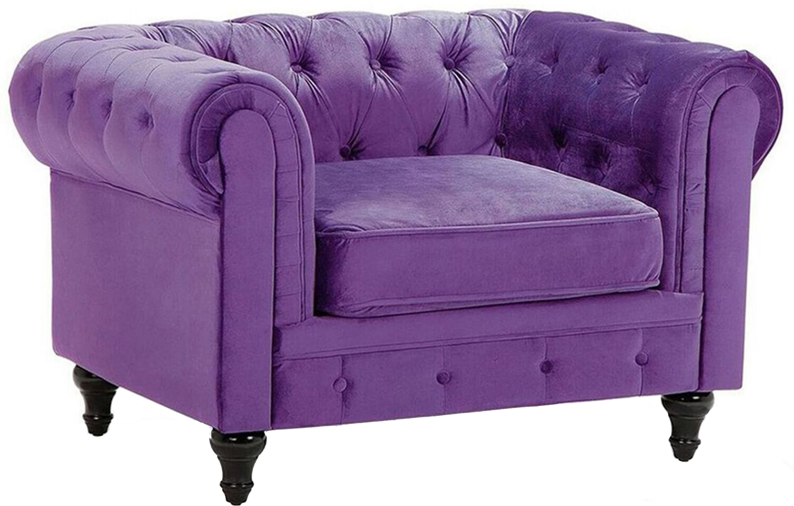 Beliani Chesterfield Armchair Purple Velvet Fabric Upholstery Dark Wood Legs Contemporary