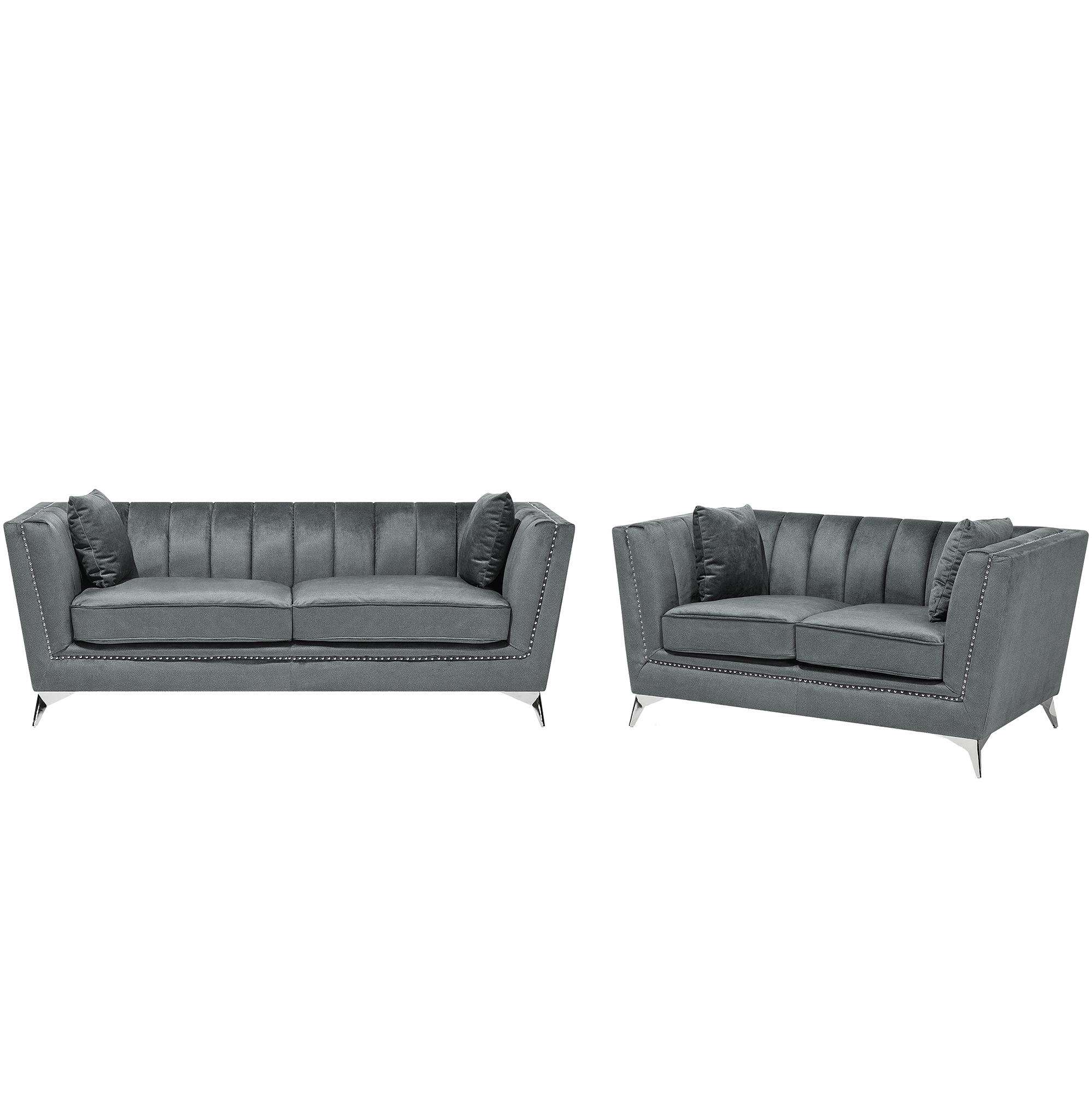 Beliani 2 + 3 Seater Sofa Set Grey Nail Head Trim Panel Tufting