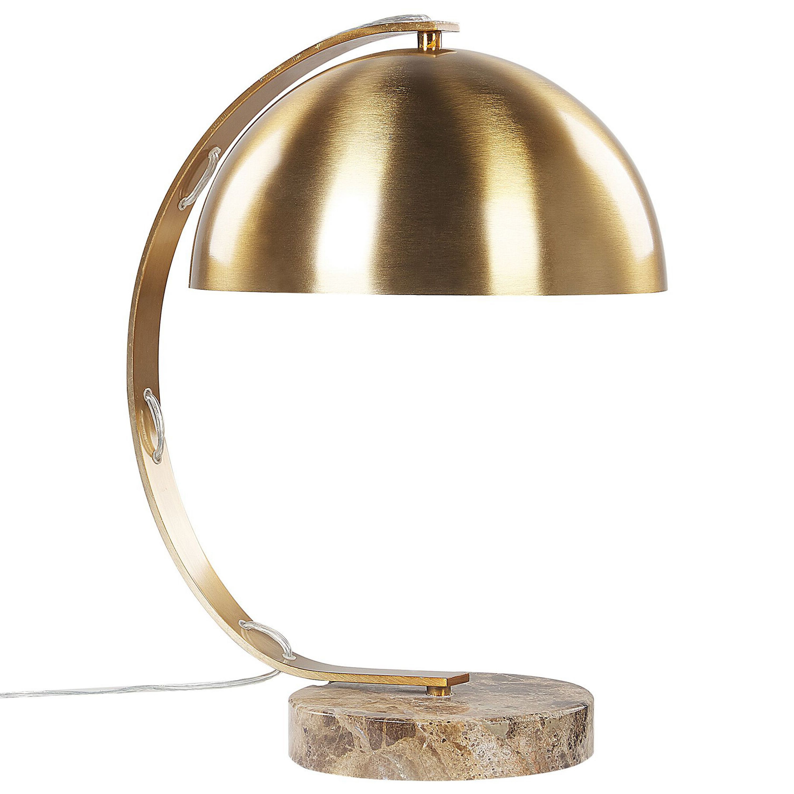 Beliani Table Lamp Gold Metal Shade Curved Arched Arm Marble Base Art Deco Bedside Light