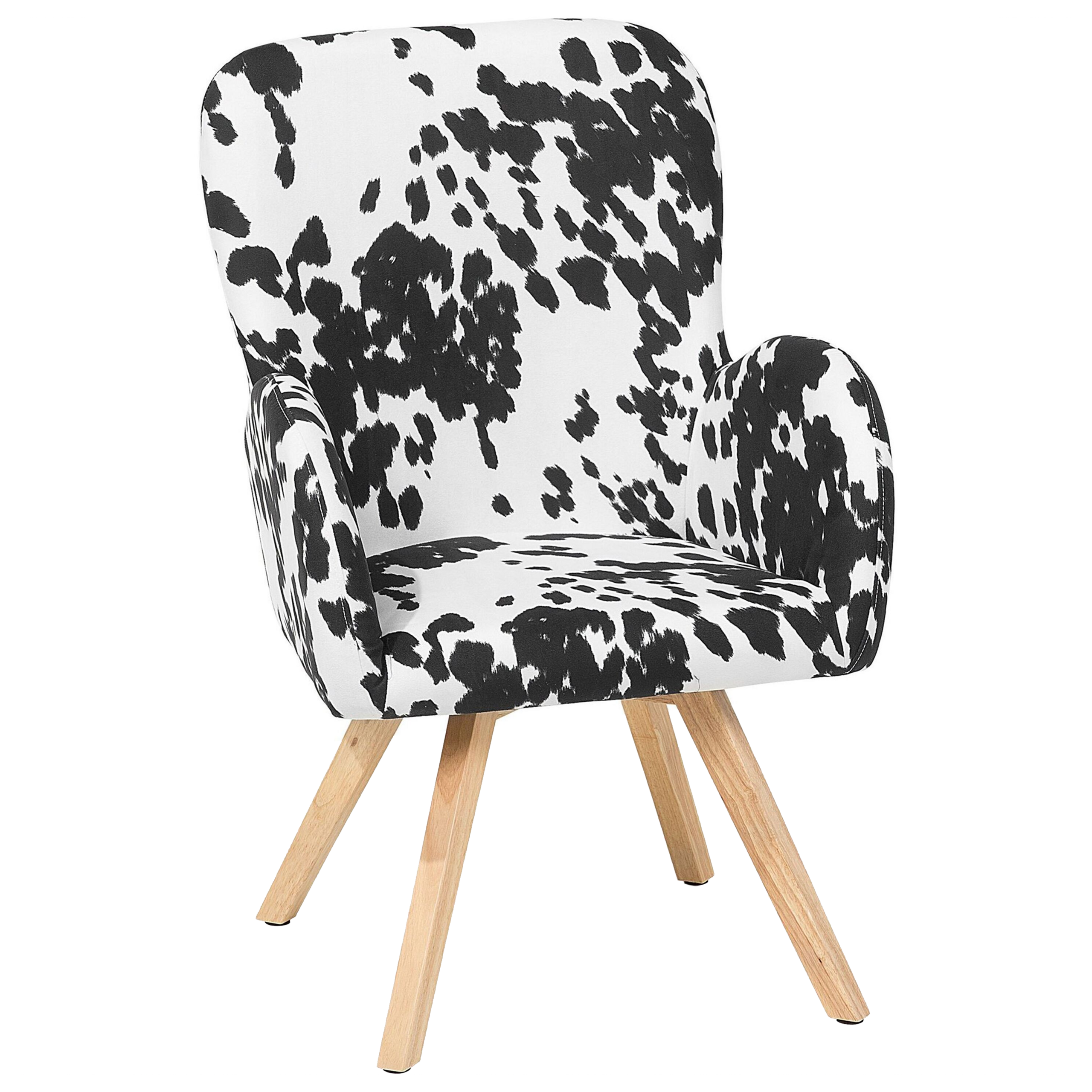 Beliani Lounge Chair Black and White Fabric Upholstery Cow Print Modern Club Chair with Armrests Wooden Legs