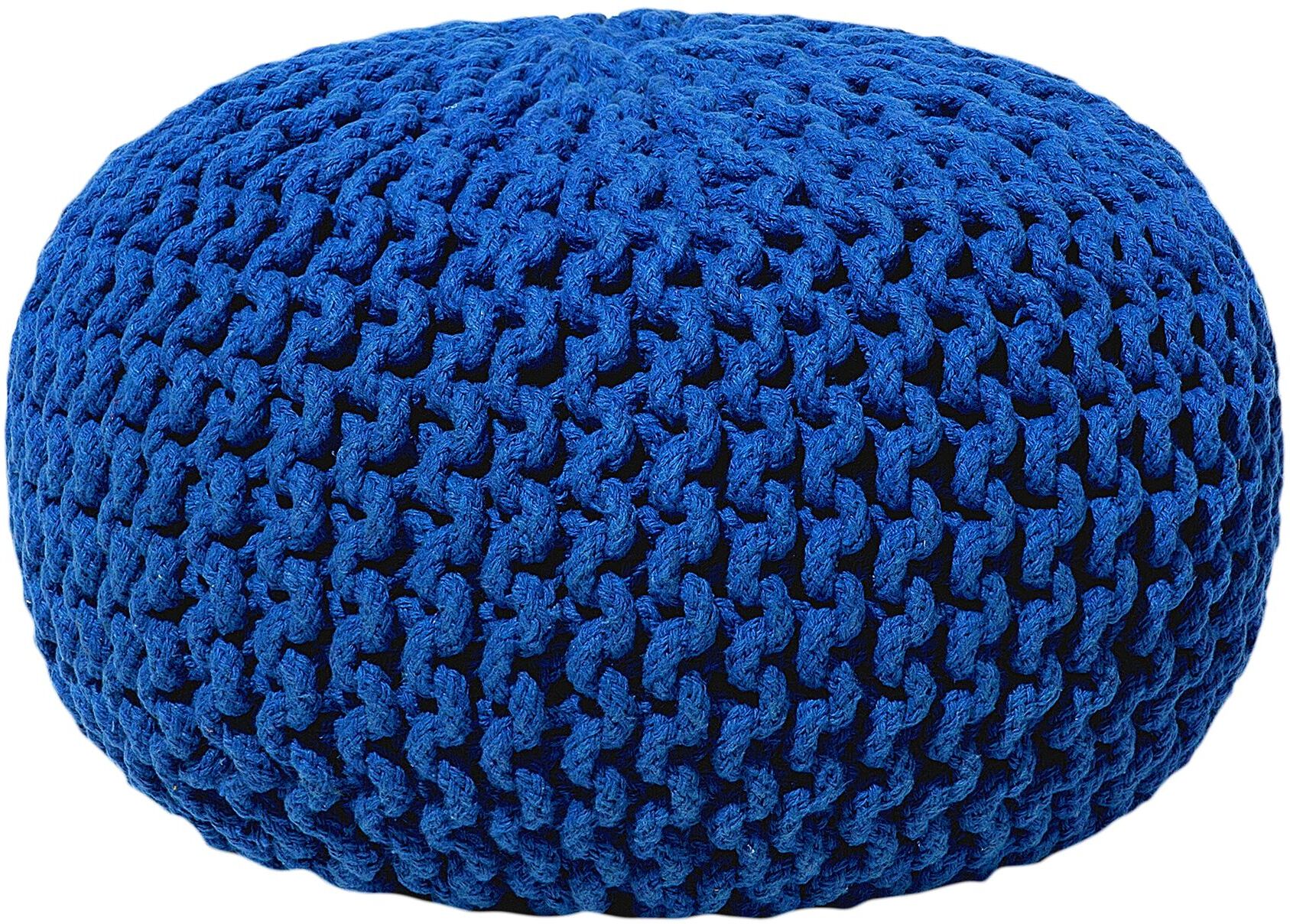 Beliani Pouf Ottoman Dark Blue Knitted Cotton EPS Beads Filling Round Small Footstool 40 x 25 cm