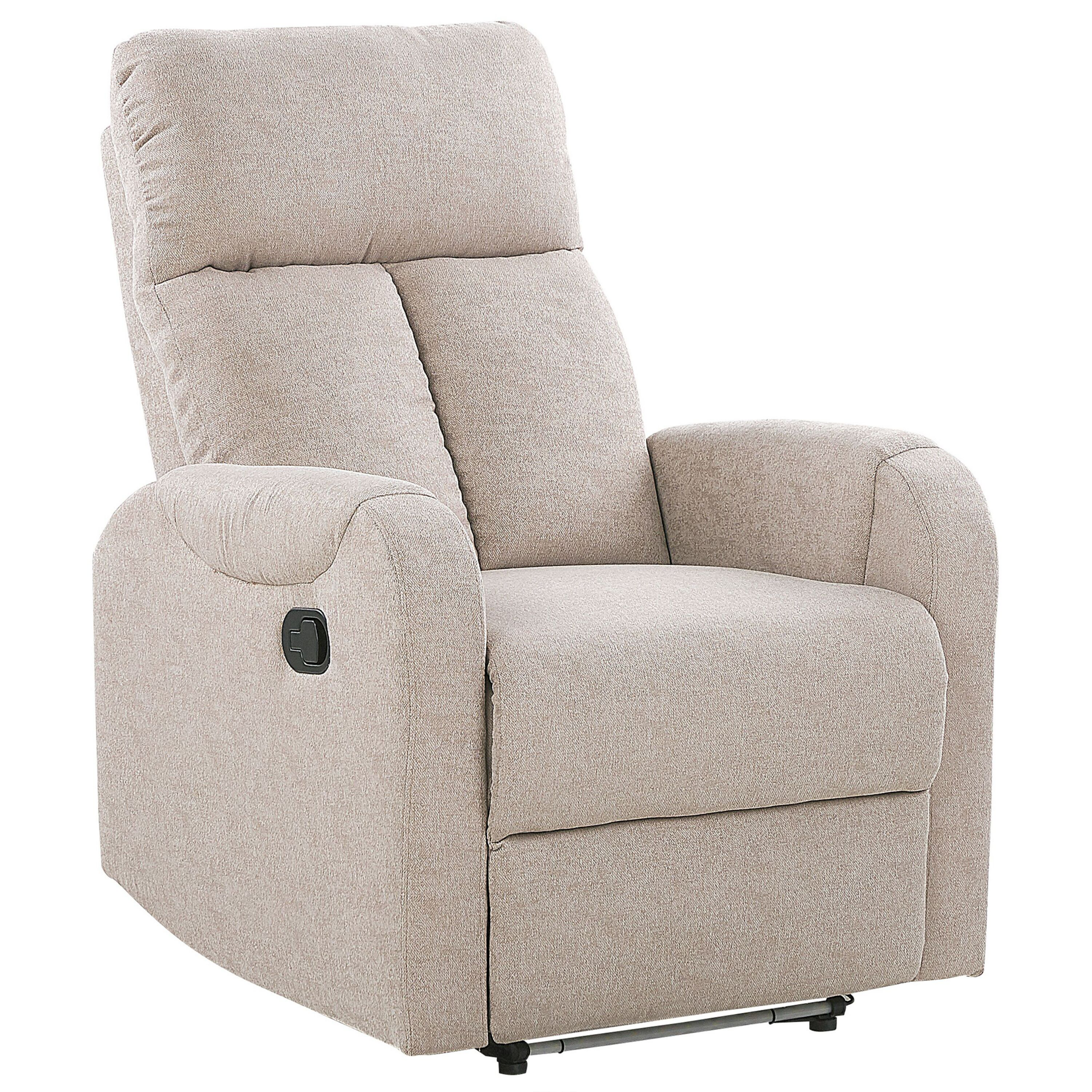 Beliani Recliner Chair Beige Fabric Upholstery Polyester White LED Light USB Port Modern Design Living Room Armchair