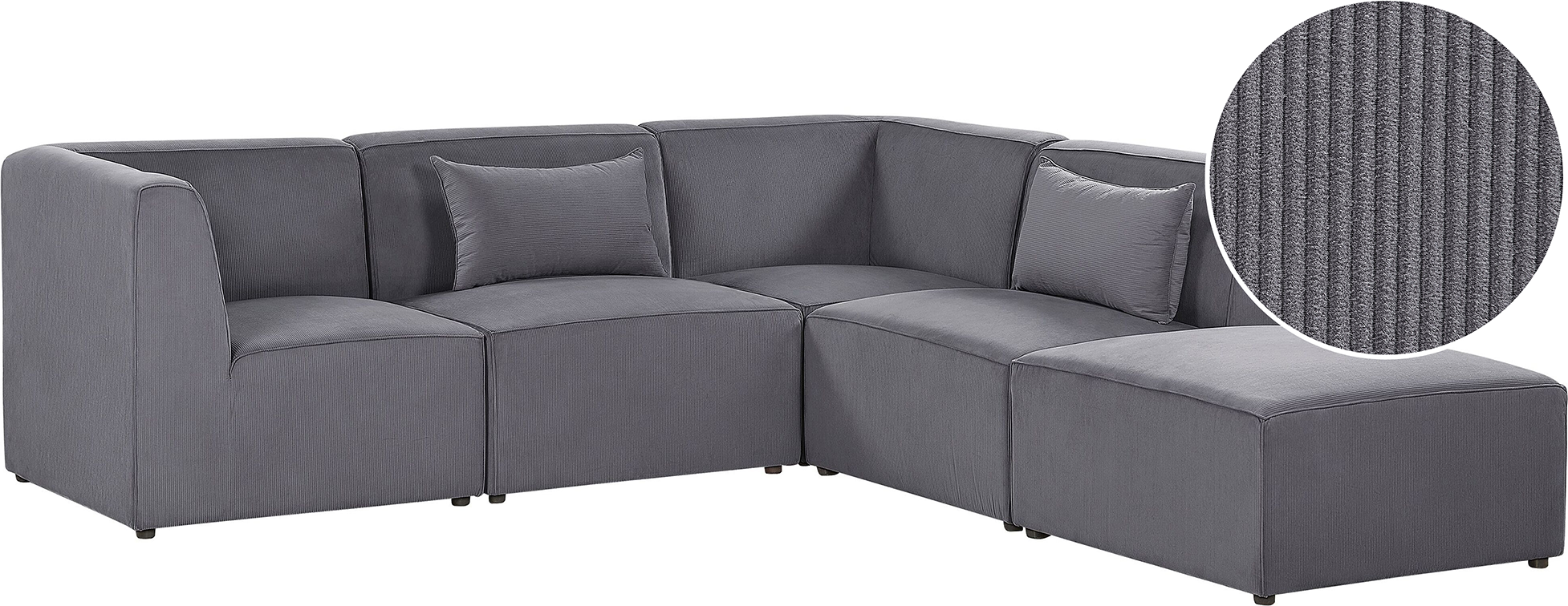 Beliani Modular Corner Sofa Grey Corduroy with Ottoman Left Hand 4 Seater Sectional Sofa L-Shaped Modern Design