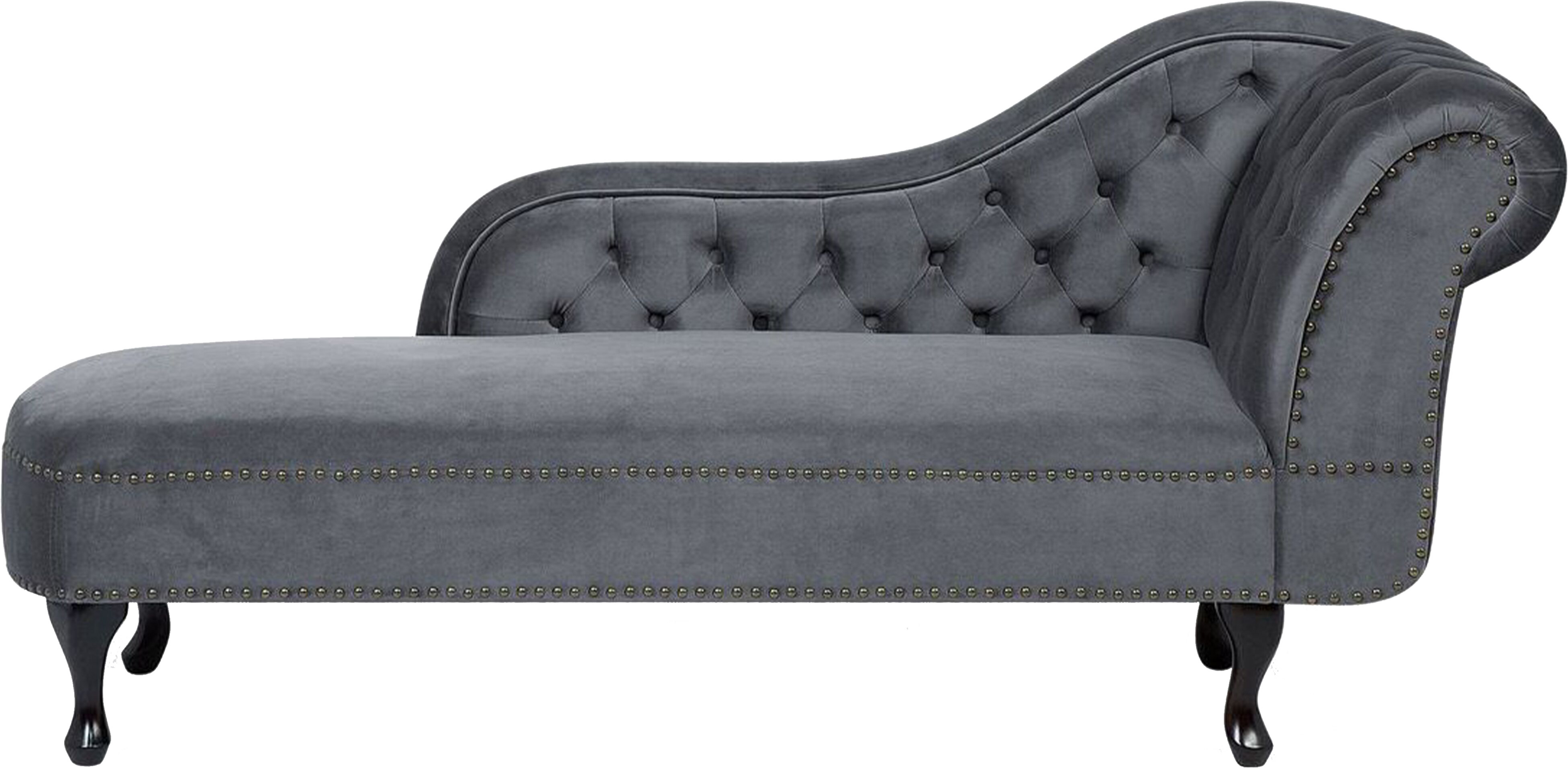 Beliani Chaise Lounge Grey Right Hand Velvet Buttoned Nailheads