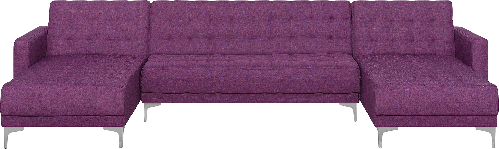 Beliani Corner Sofa Bed Purple Tufted Fabric Modern U-Shaped Modular 5 Seater with Chaise Longues