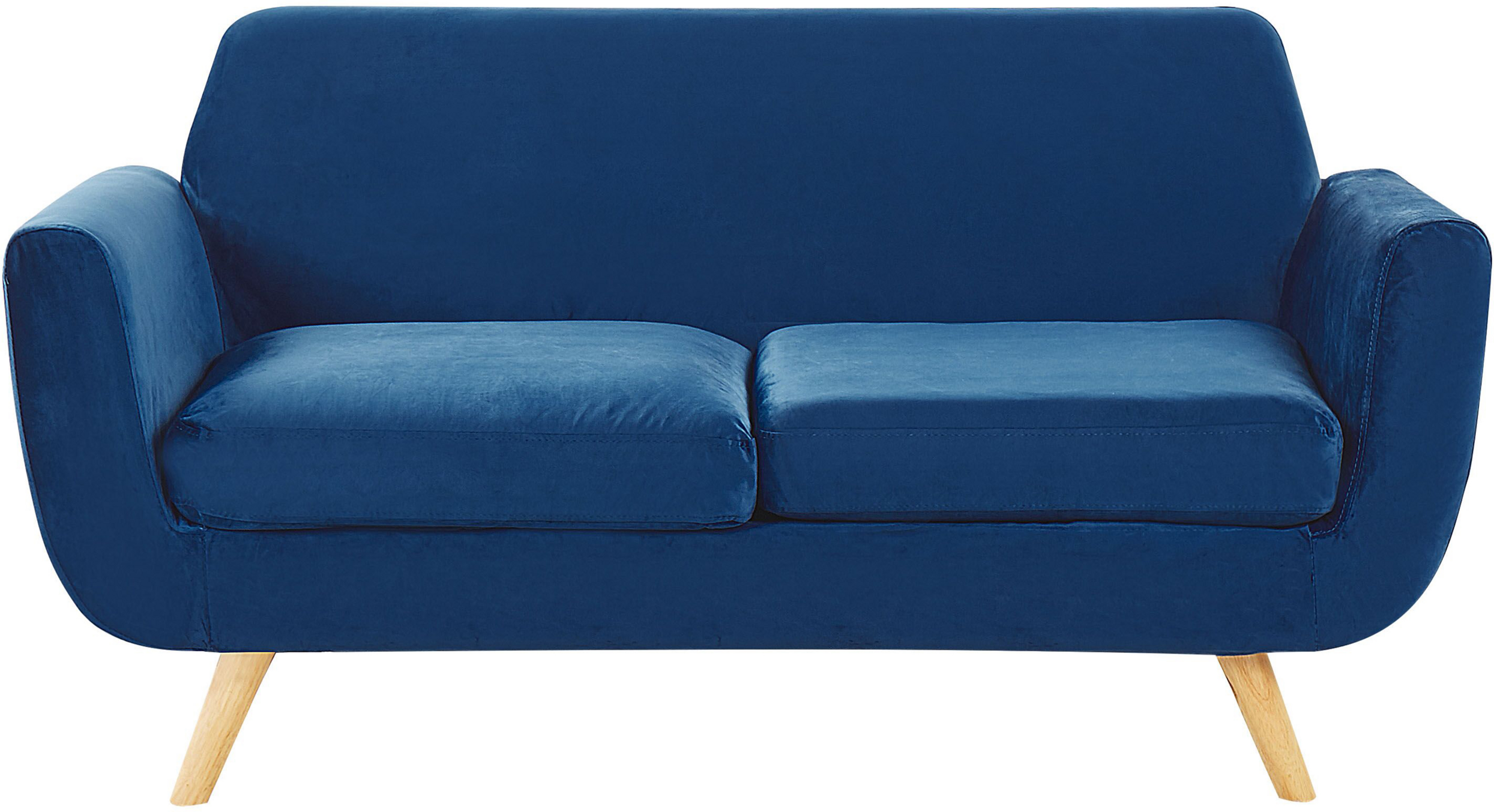 Beliani 2 Seater Sofa Blue Velvet Upholstery on Slanted Wooden Legs with Removable Cover Retro Style