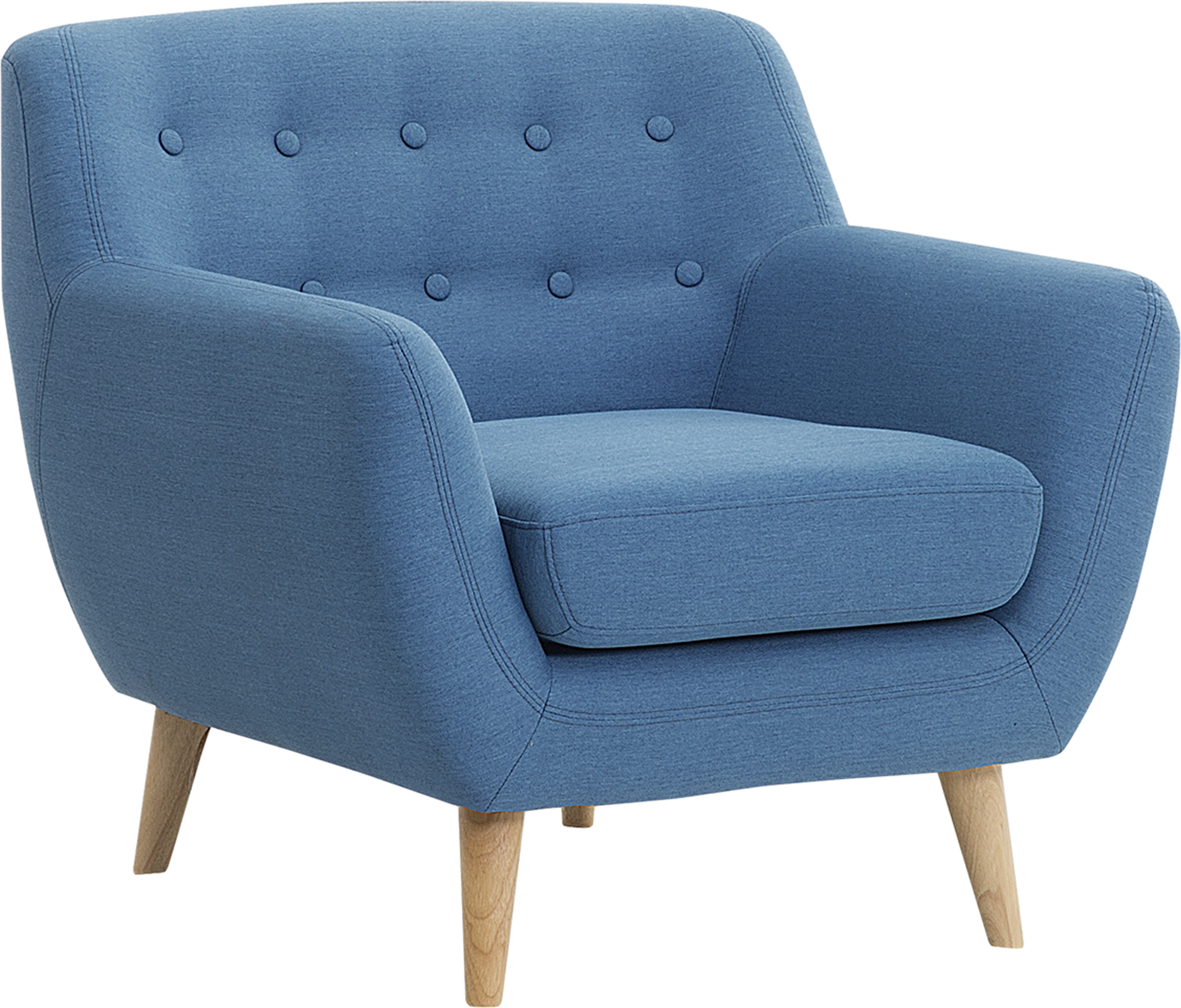 Beliani Armchair Chair Blue Tufted Back Light Wood Legs Thickly Padded Living Room Nursery