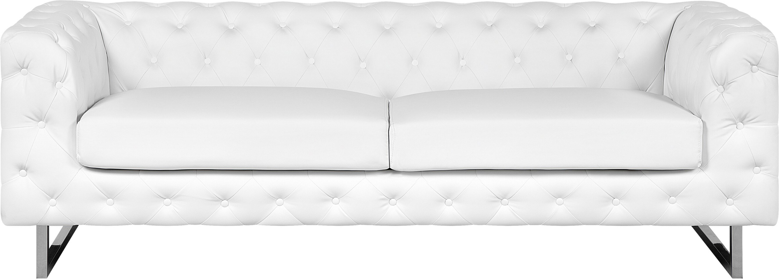 Beliani 3 Seater Chesterfield Style Sofa White Tuxedo Arms Buttoned Back Silver Legs